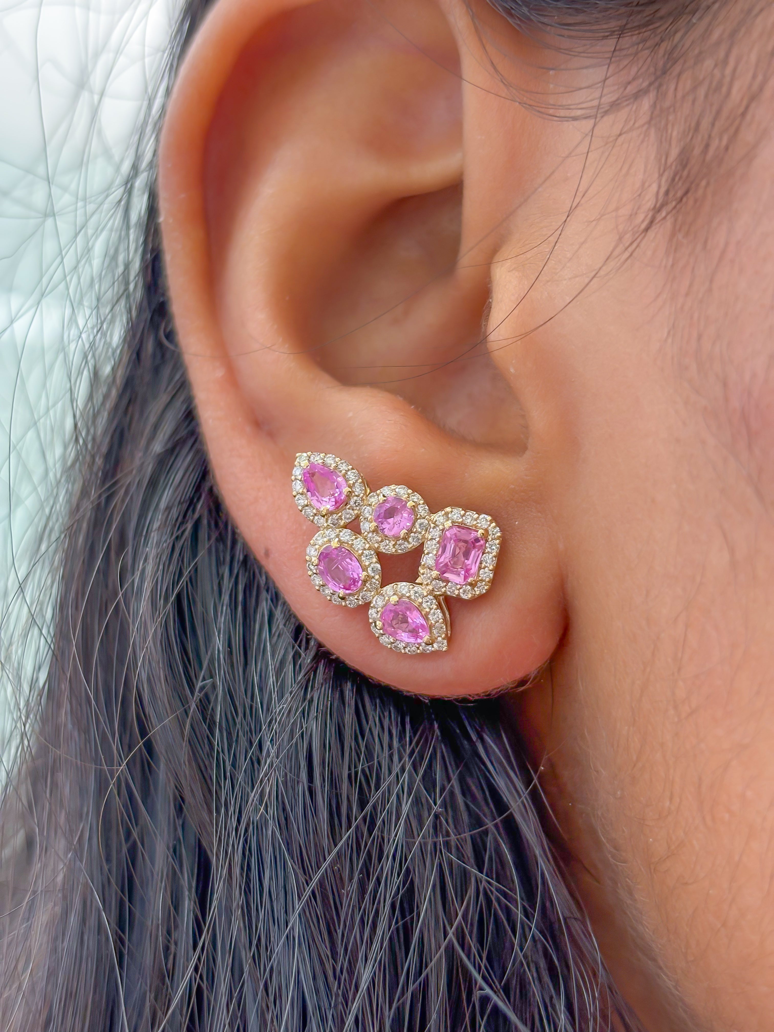 JPERG-3495/9357 Pink Sapphire Diamond Earring | 14K