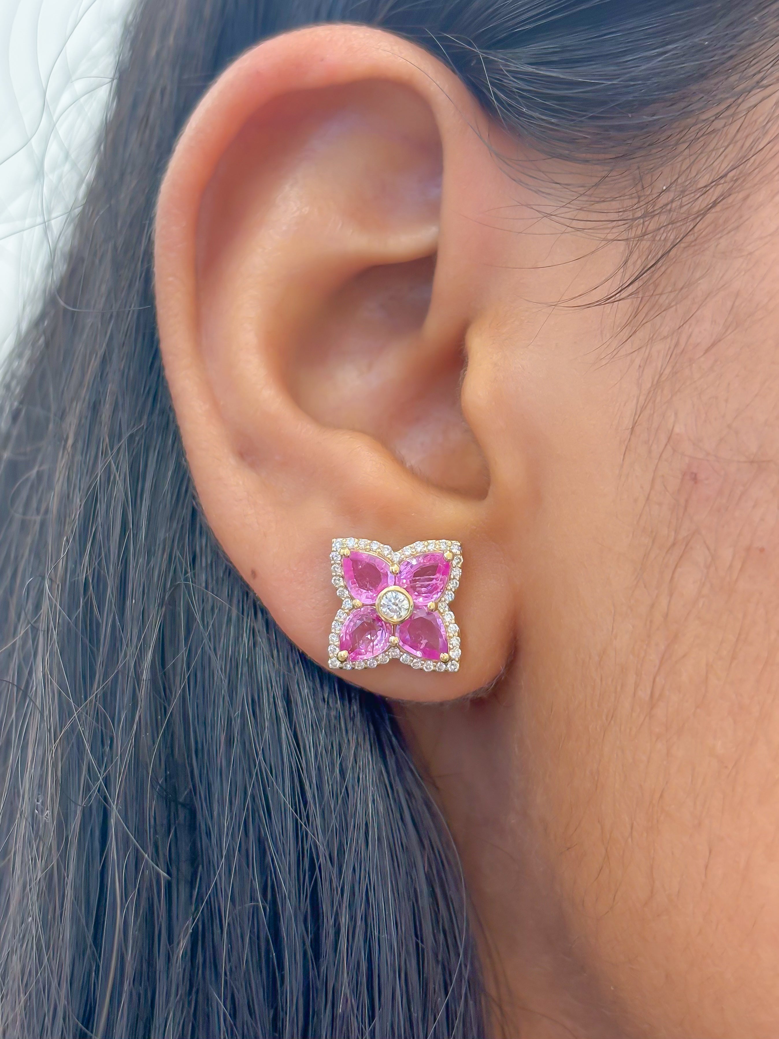 JPERG-3503/9392 Pink Sapphire Diamond Earring | 18K