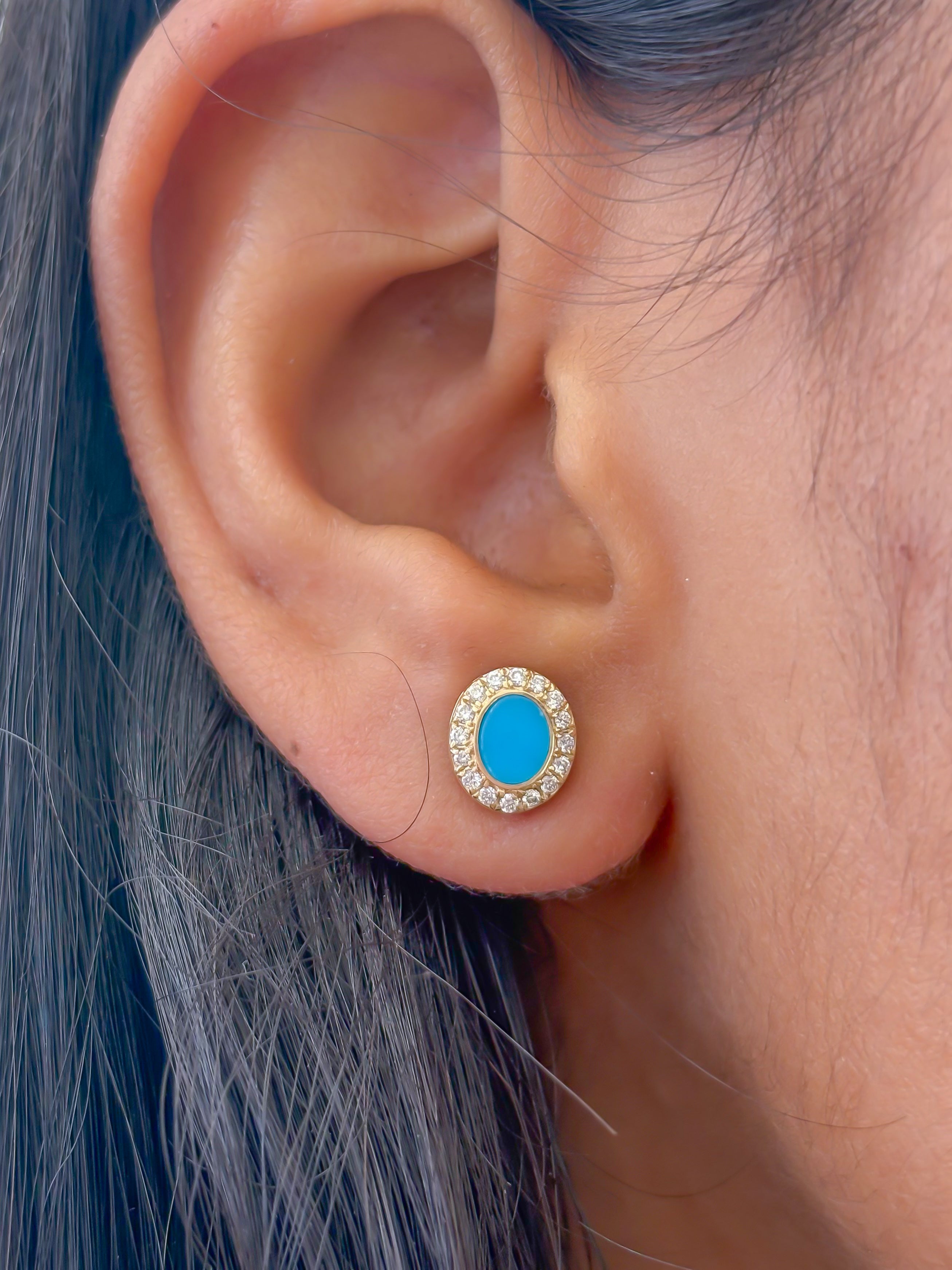 JPERG-3516/9447 Turquoise Diamond Earring | 14K