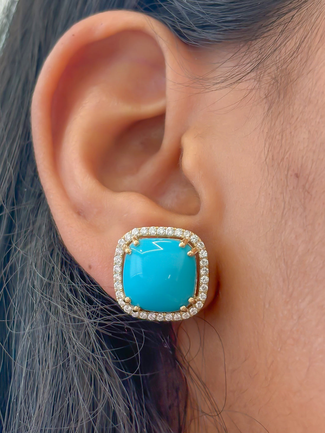 JPERG-3525/9456 Turquoise Diamond Earring | 14K