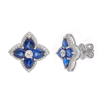 JPERG-3529/9460 Blue Sapphire Diamond Earring | 18K