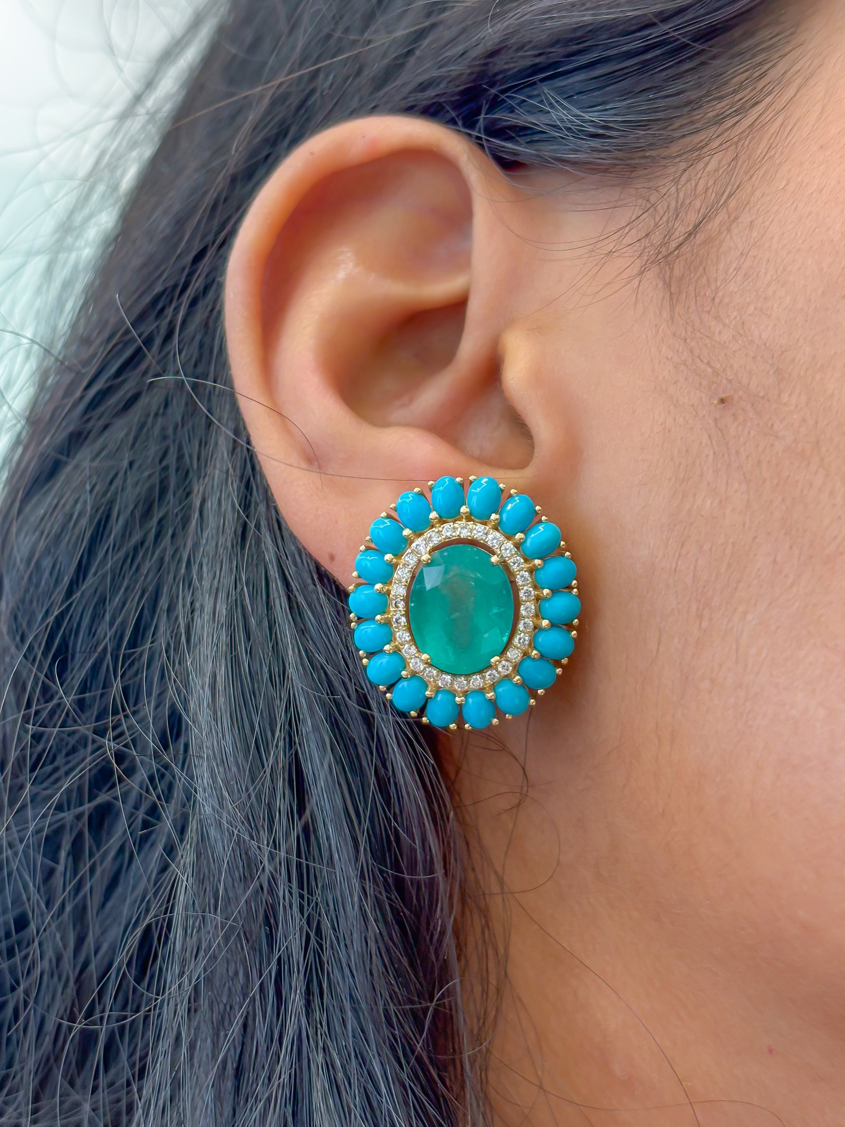 JPERG-3535/9506 Emerald Turquoise Diamond Earring | 18K