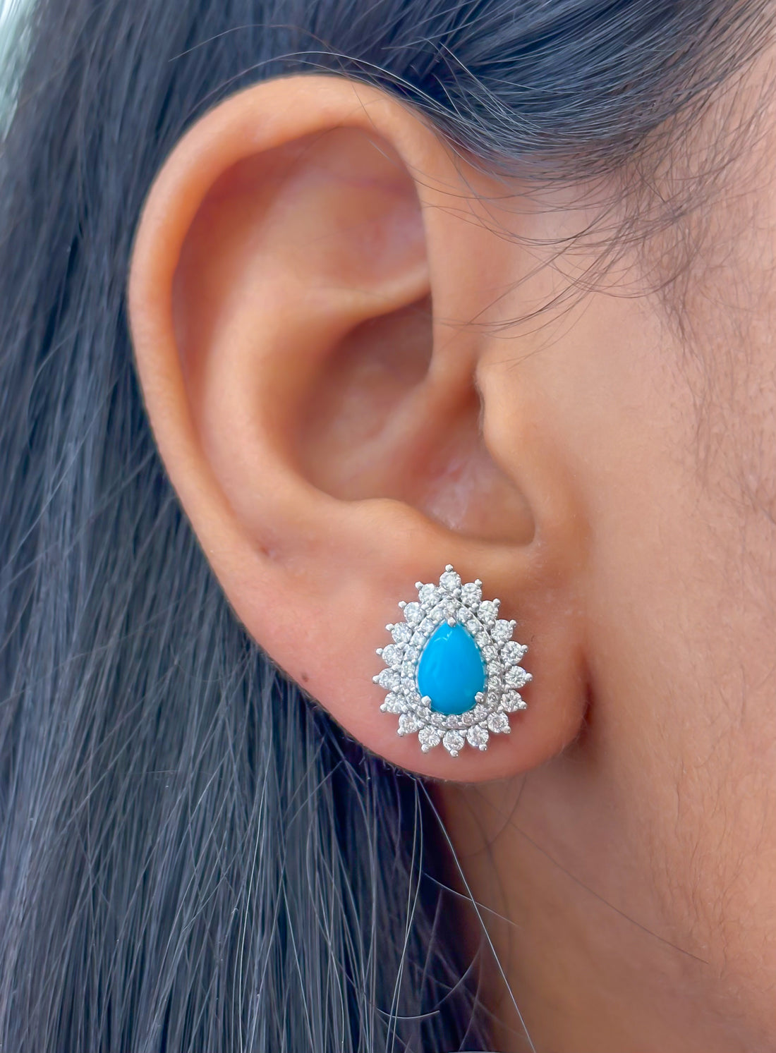 JPERG-3586/9790 Turquoise Diamond Earring | 14K