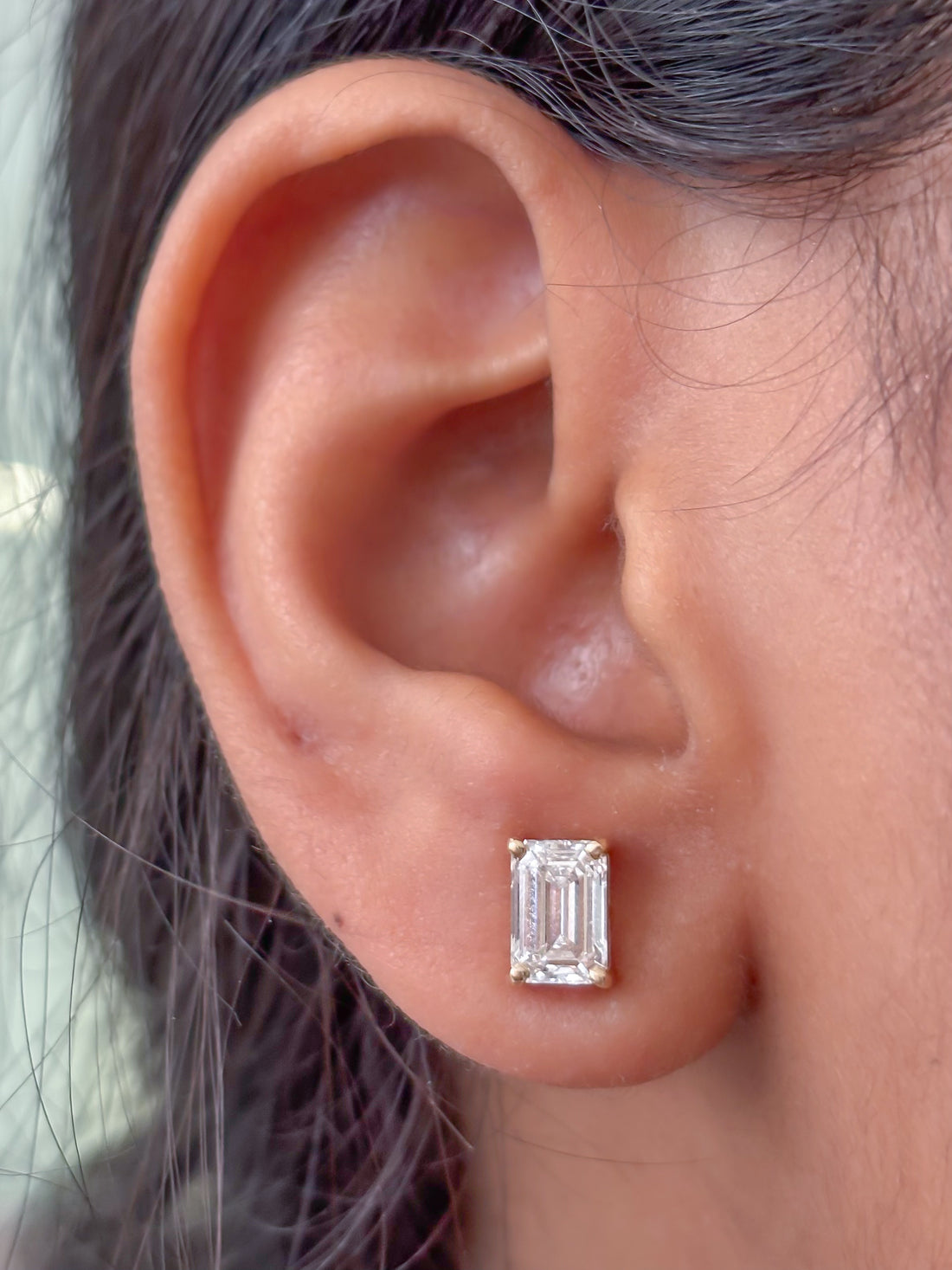 JPERG-3606/9858 Lab Grown Diamond Octagon Emerald Cut Studs Earring | 14K