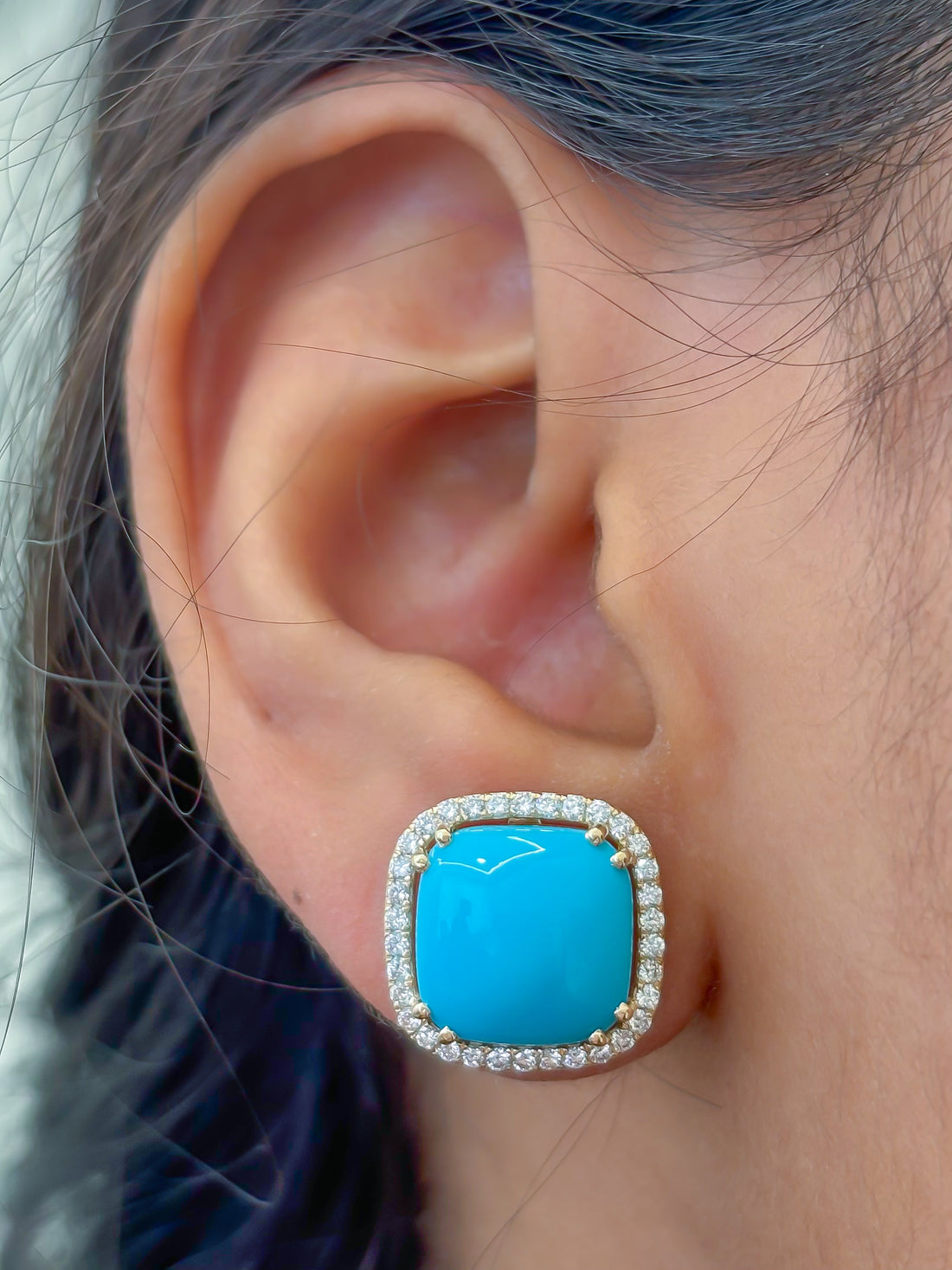 JPERG-3615/9901 Turquoise Diamond Earring | 14K