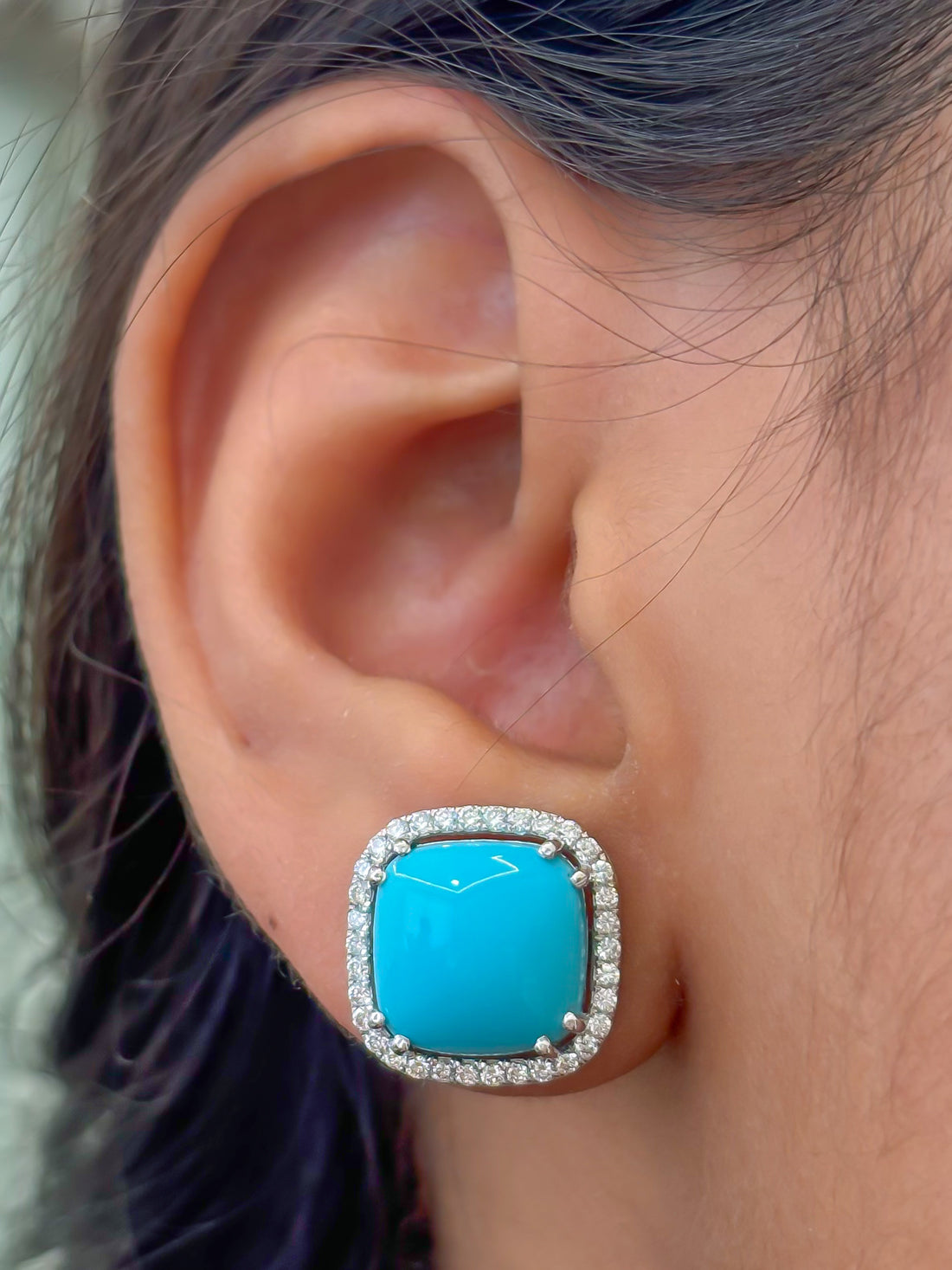 JPERG-3617/9903 Turquoise Diamond Earring | 14K