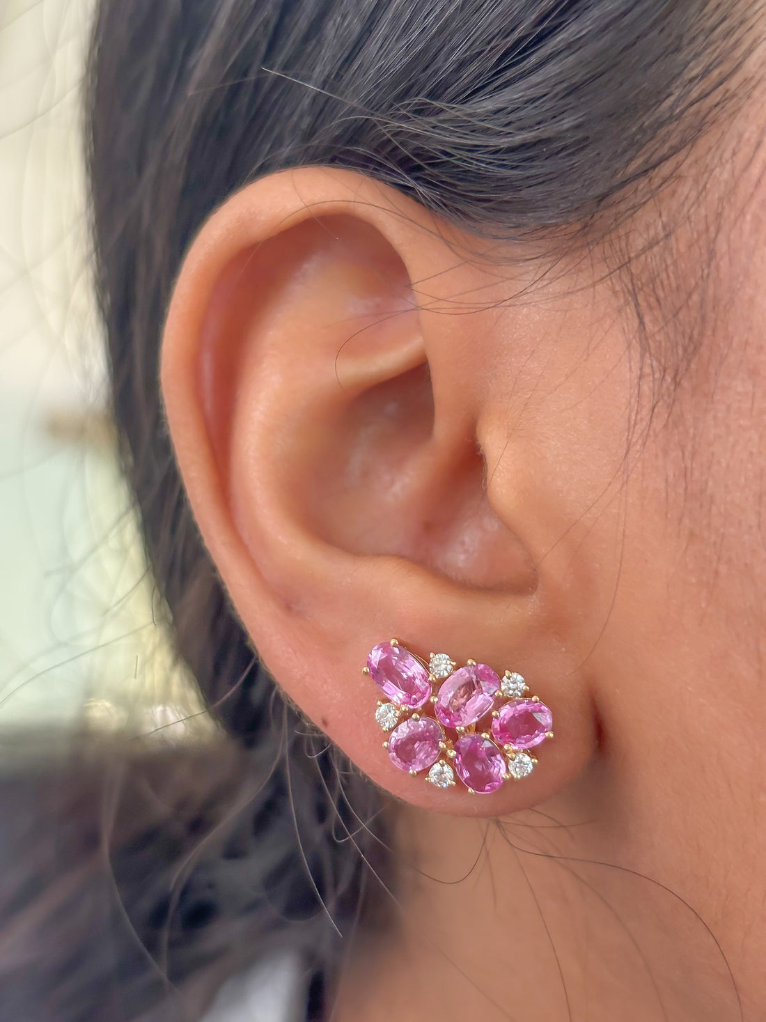 JPERG-3680/10183 Pink Sapphire Diamond Earring | 18K