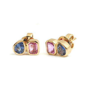 JPERG-3697/10292 Pink Sapphire Blue Sapphire Earring | 18K