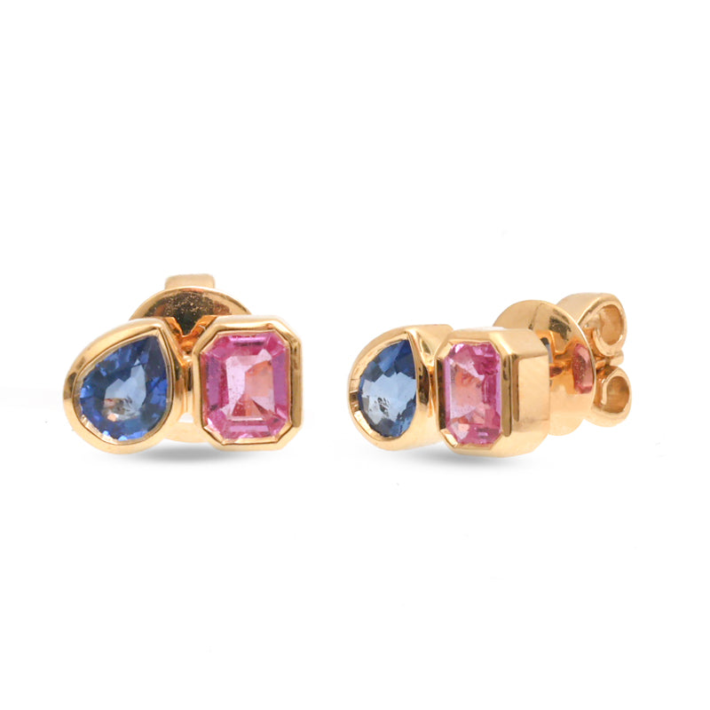 JPERG-3706/10302 Pink Sapphire Blue Sapphire Earring | 18K