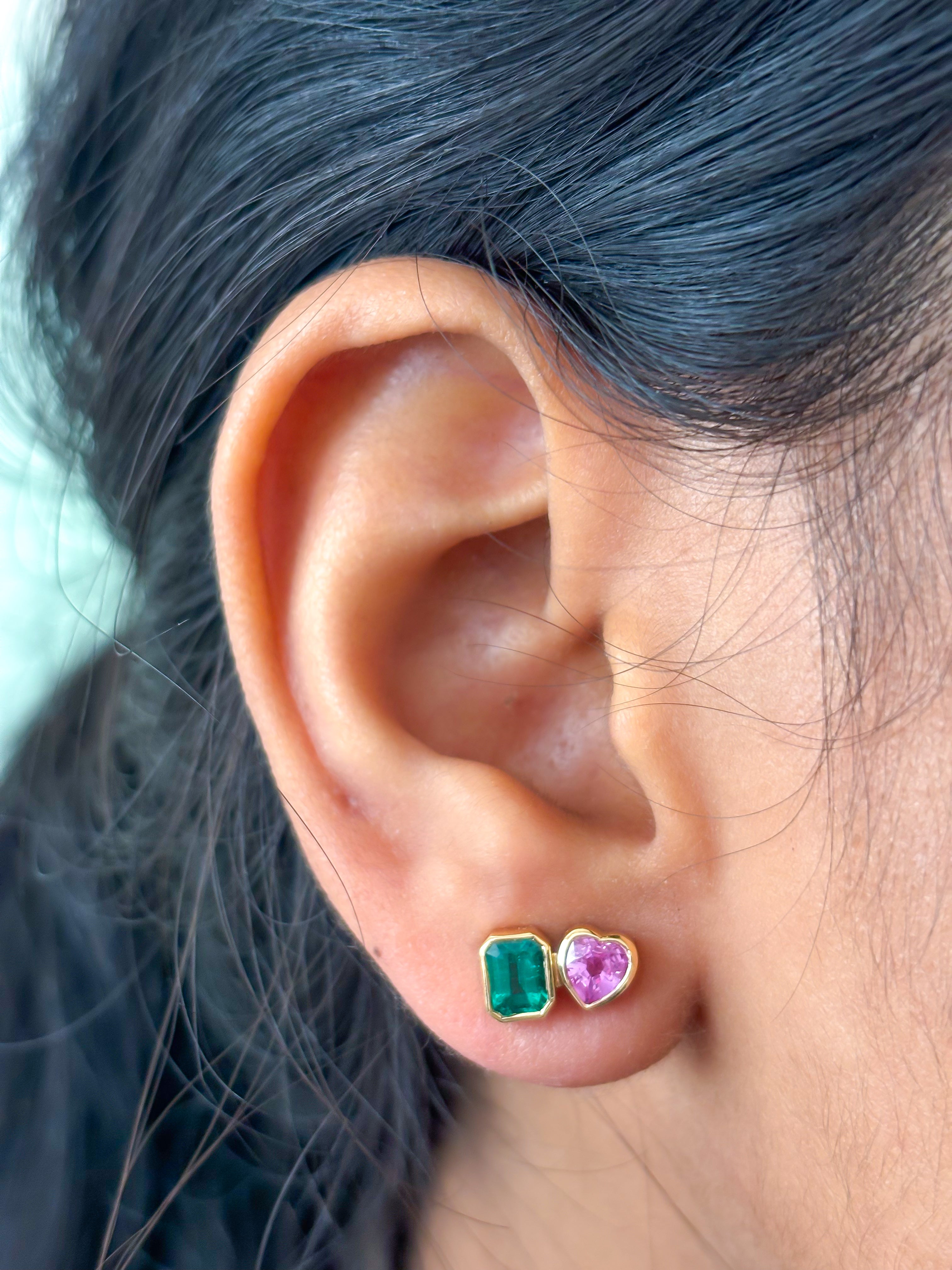 JPERG-3707/10303 Pink Sapphire Emerald Earring | 18K