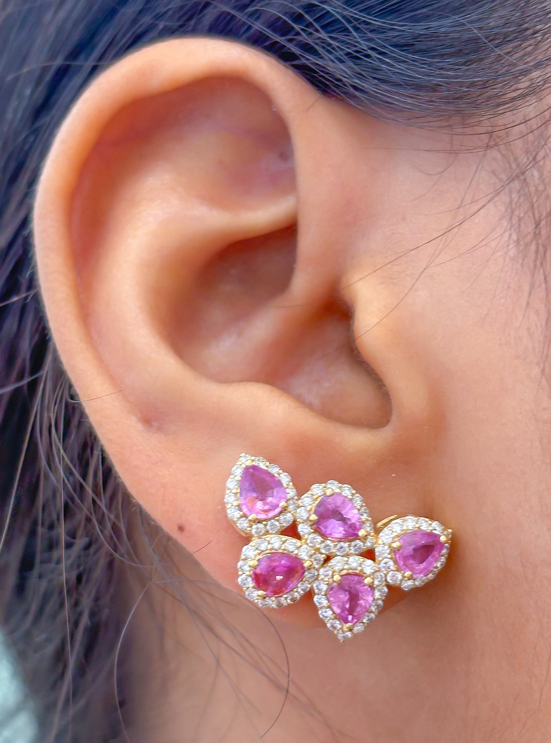 JPERG-3735/10385 Pink Sapphire Diamond Earring | 18K