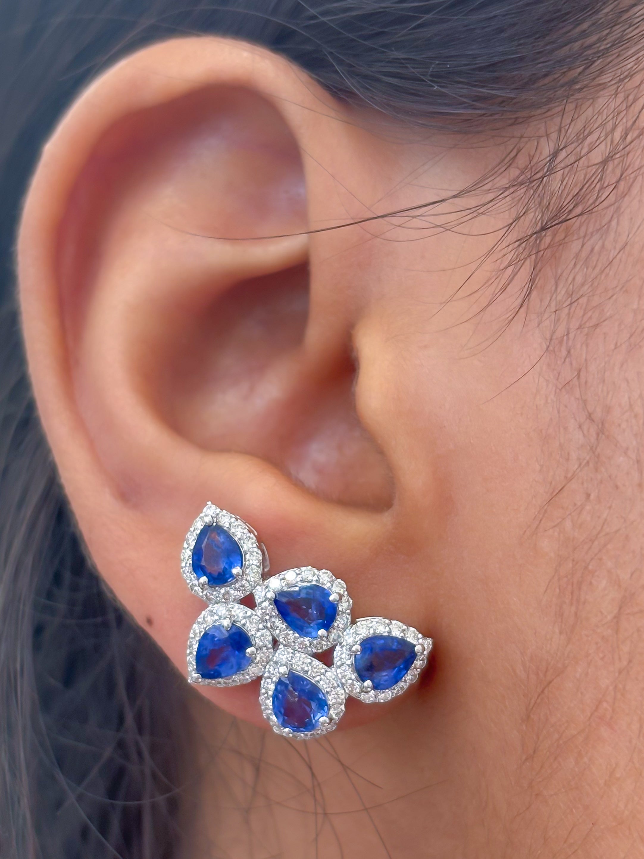 JPERG-3760/10467 Blue Sapphire Diamond Earring | 18K