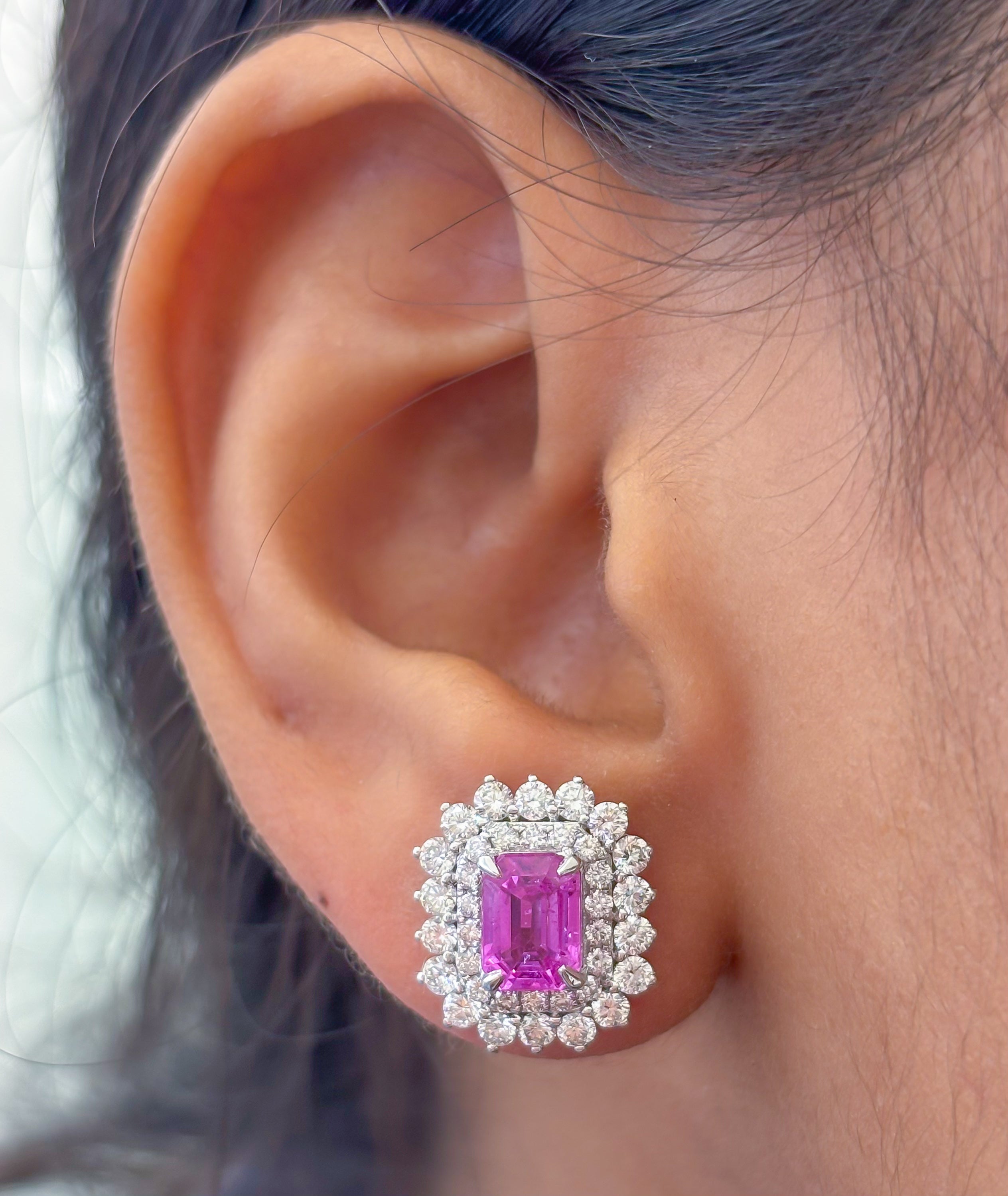 JPERG-3805/10585 Pink Sapphire Diamond Earring | 18K