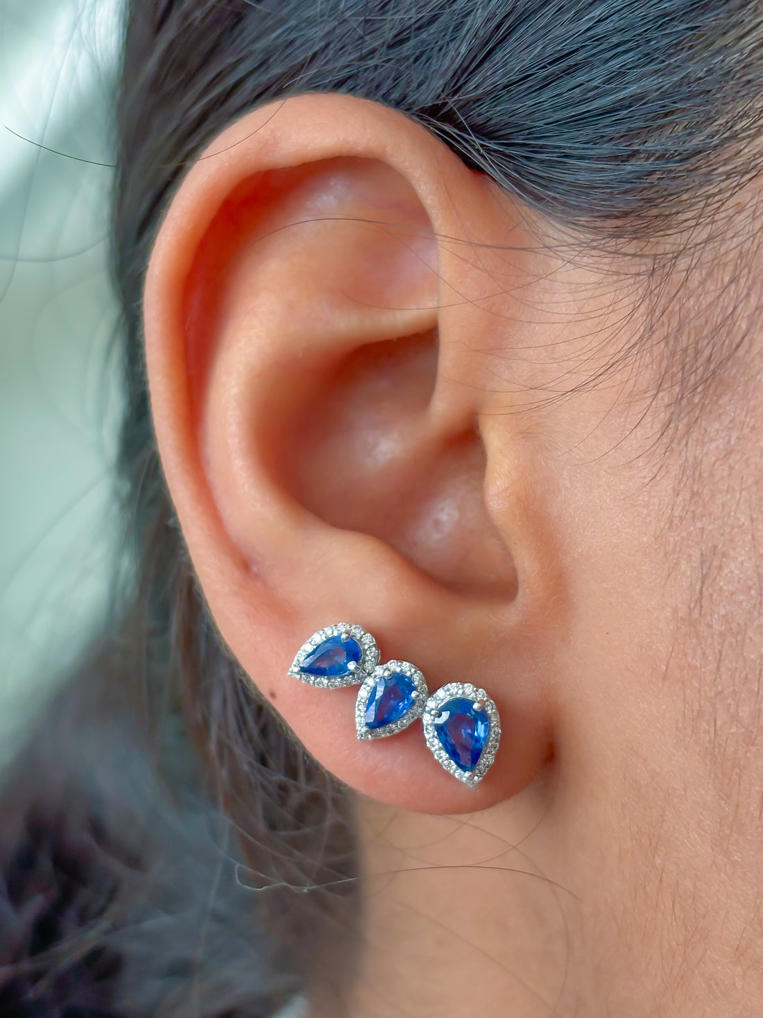 JPERG-3817/10607 Blue Sapphire Diamond Earring | 14K