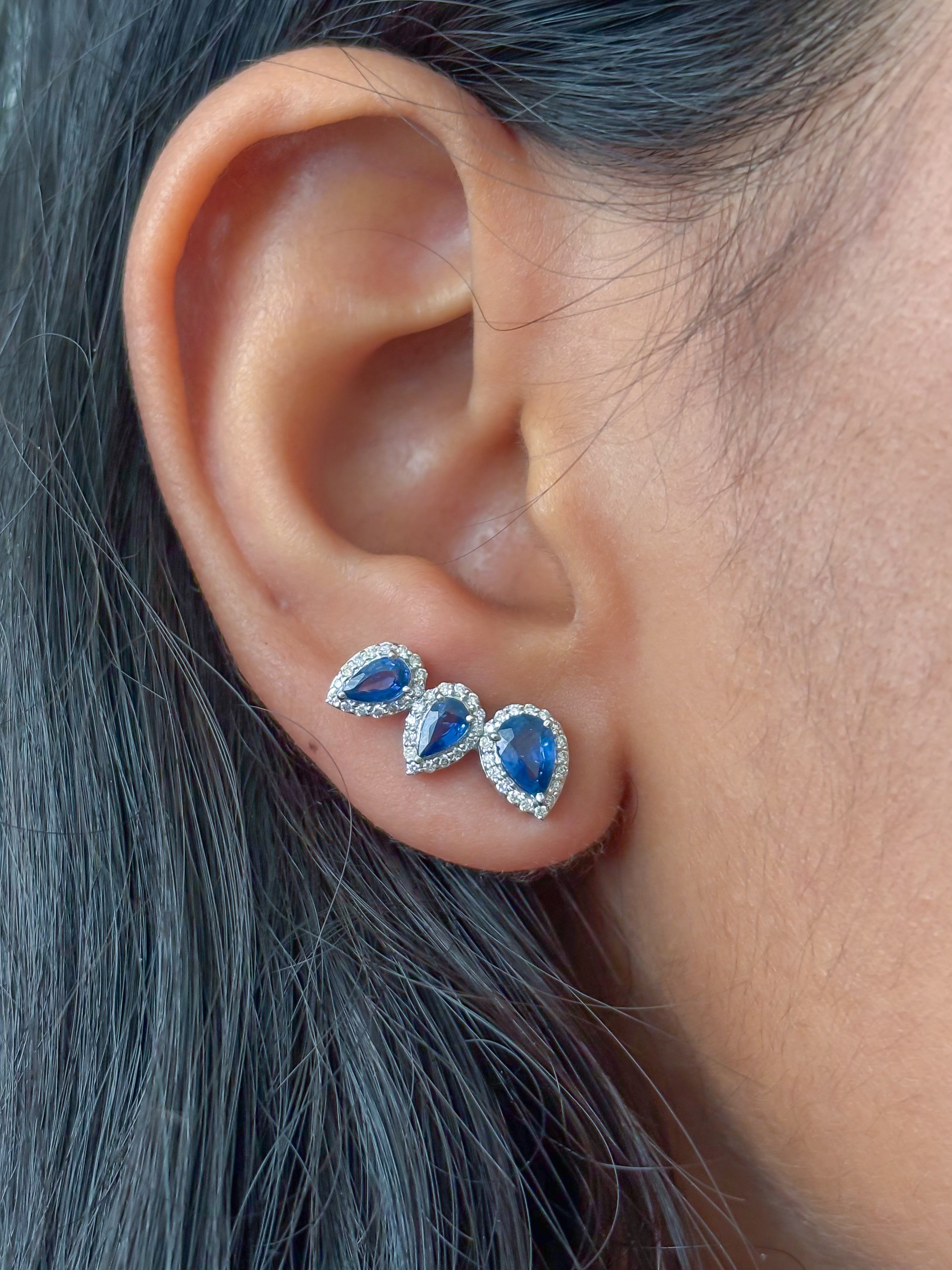 JPERG-3836/10644 Blue Sapphire Diamond Earring | 14K
