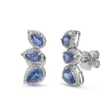 JPERG-3836/10644 Blue Sapphire Diamond Earring | 14K