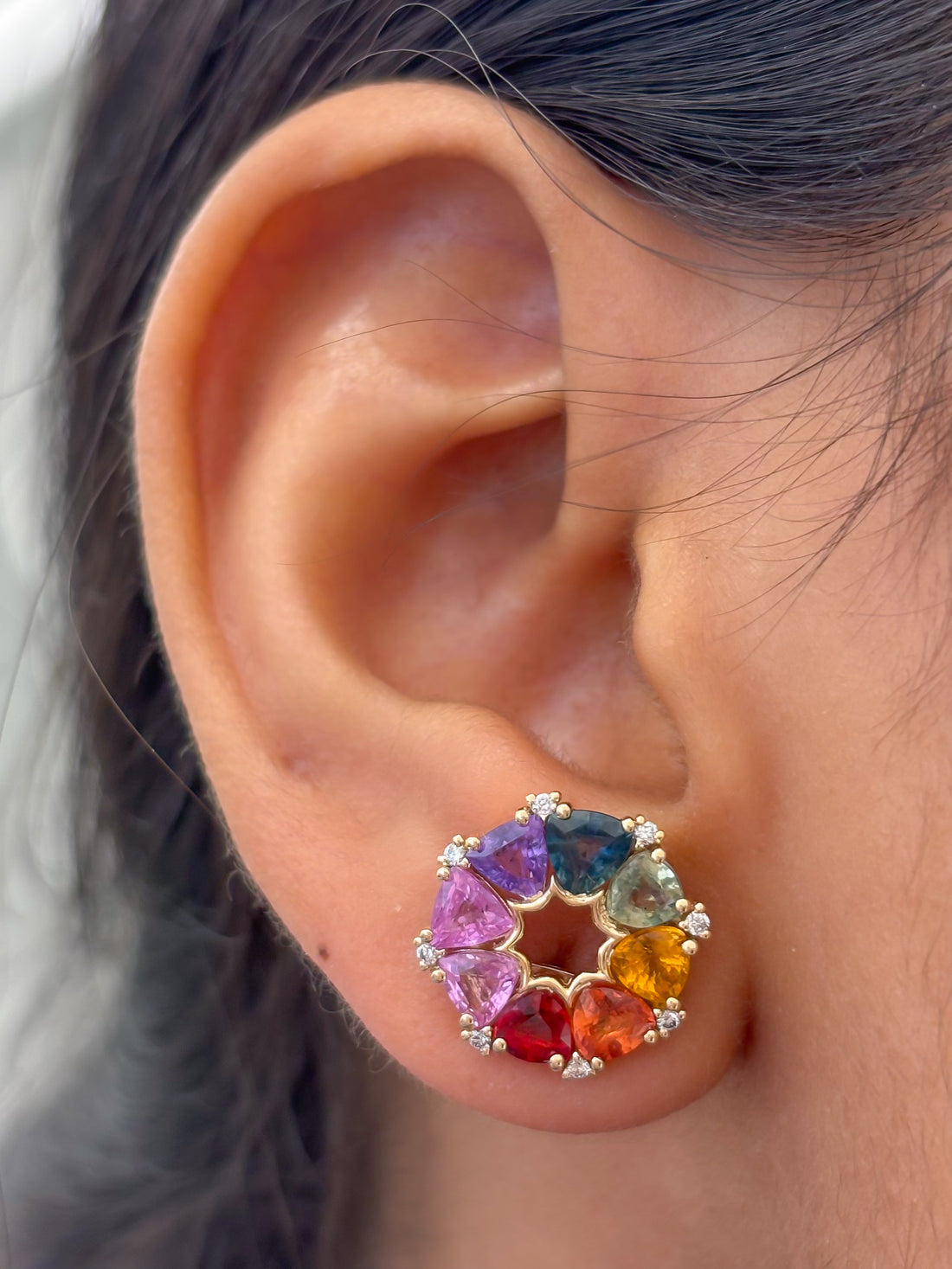 JPERG-3854/10673 Rainbow Sapphire Diamond Earring | 14K