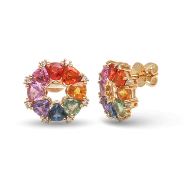 JPERG-3854/10673 Rainbow Sapphire Diamond Earring | 14K