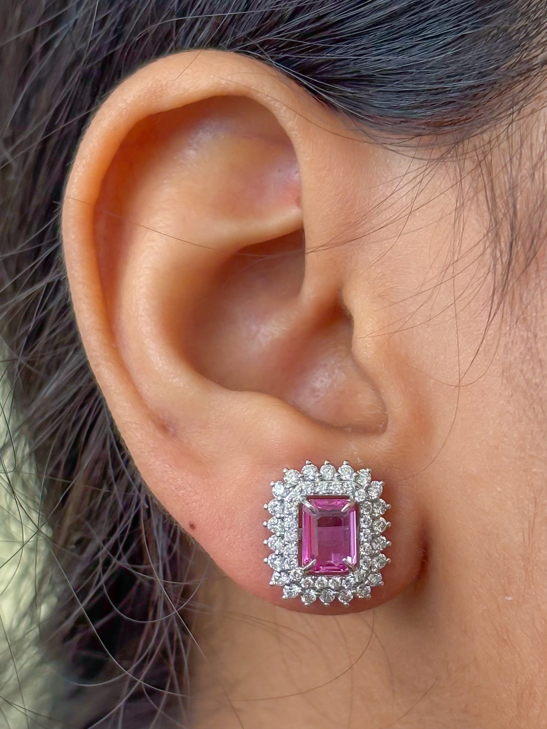 JPERG-3916/10837 Pink Sapphire Diamond Earring | 18K