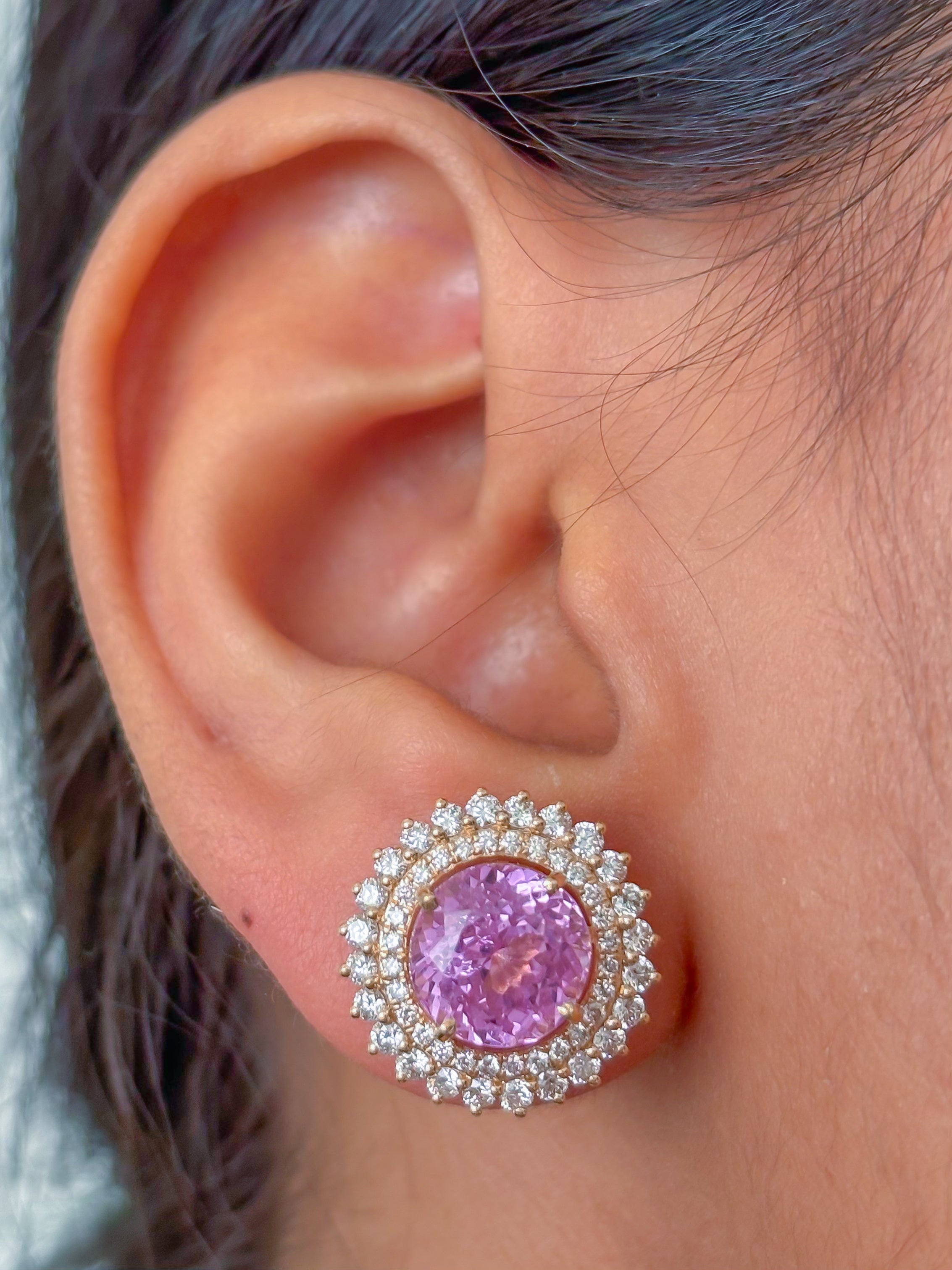 JPERG-3928/10849 Kunzite Diamond Earring | 14K