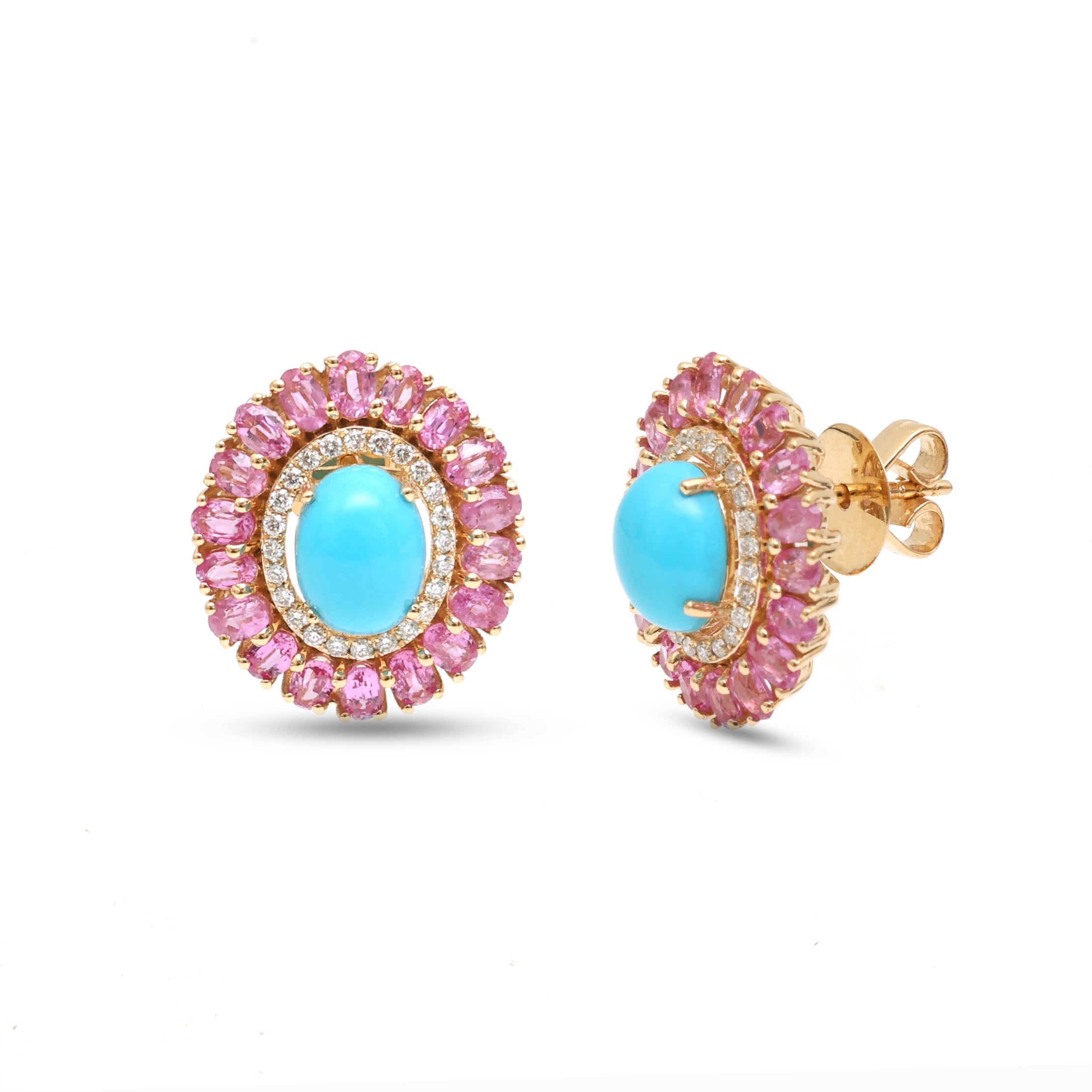 JPERG-3931/10852 Turquoise Pink Sapphire Diamond Earring | 18K