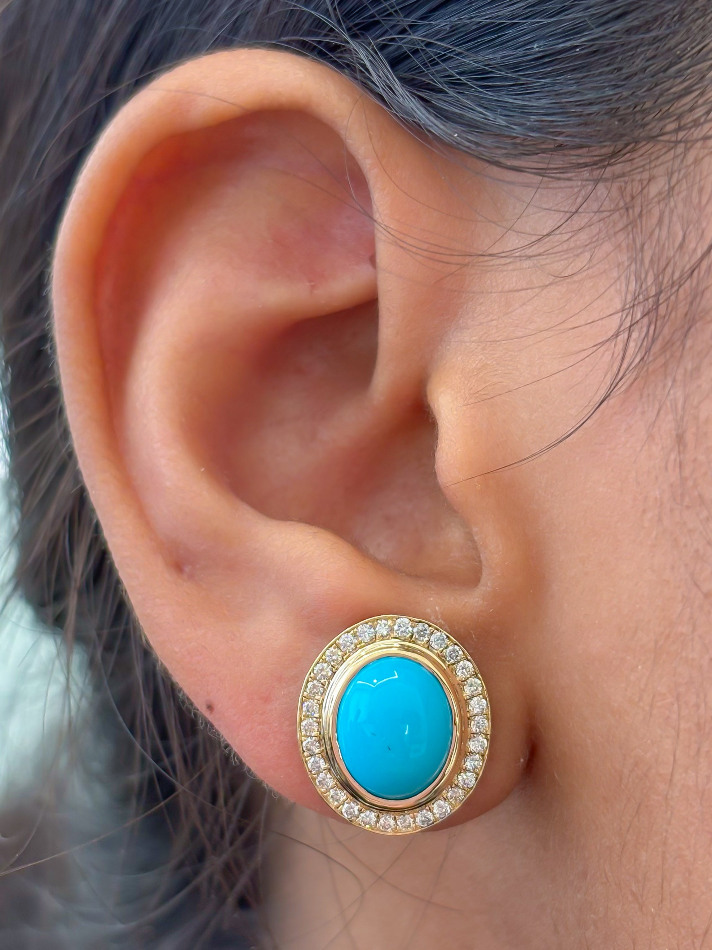 JPERG-3956/10898 Turquoise Diamond Earring | 14K