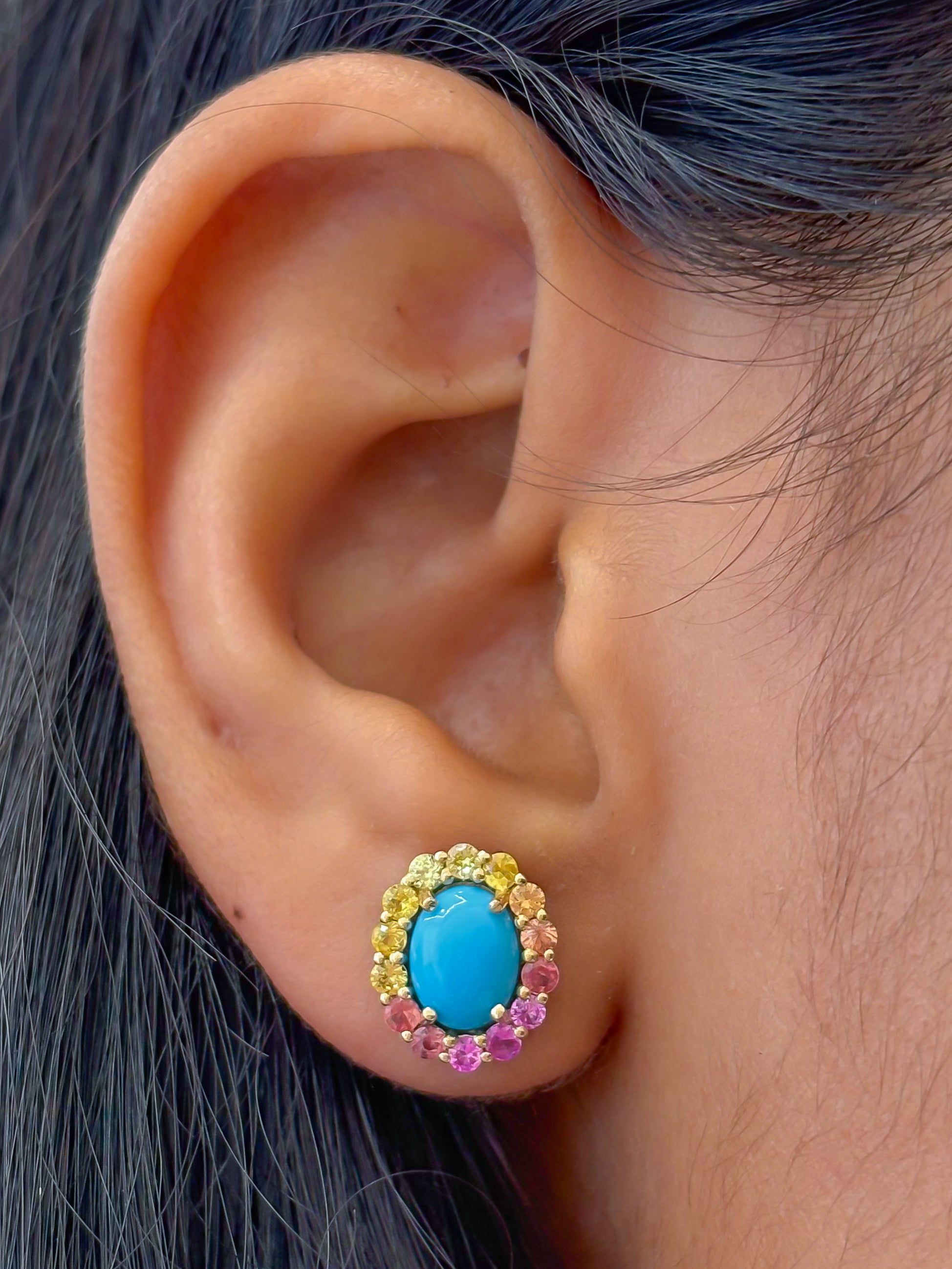 JPERG-4039/11083 Rainbow Sapphire Turquoise Earring | 14K