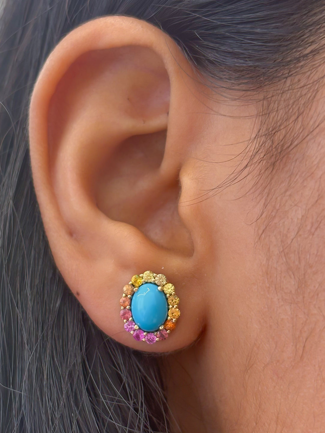 JPERG-4040/11084 Rainbow Sapphire Turquoise Earring | 14K