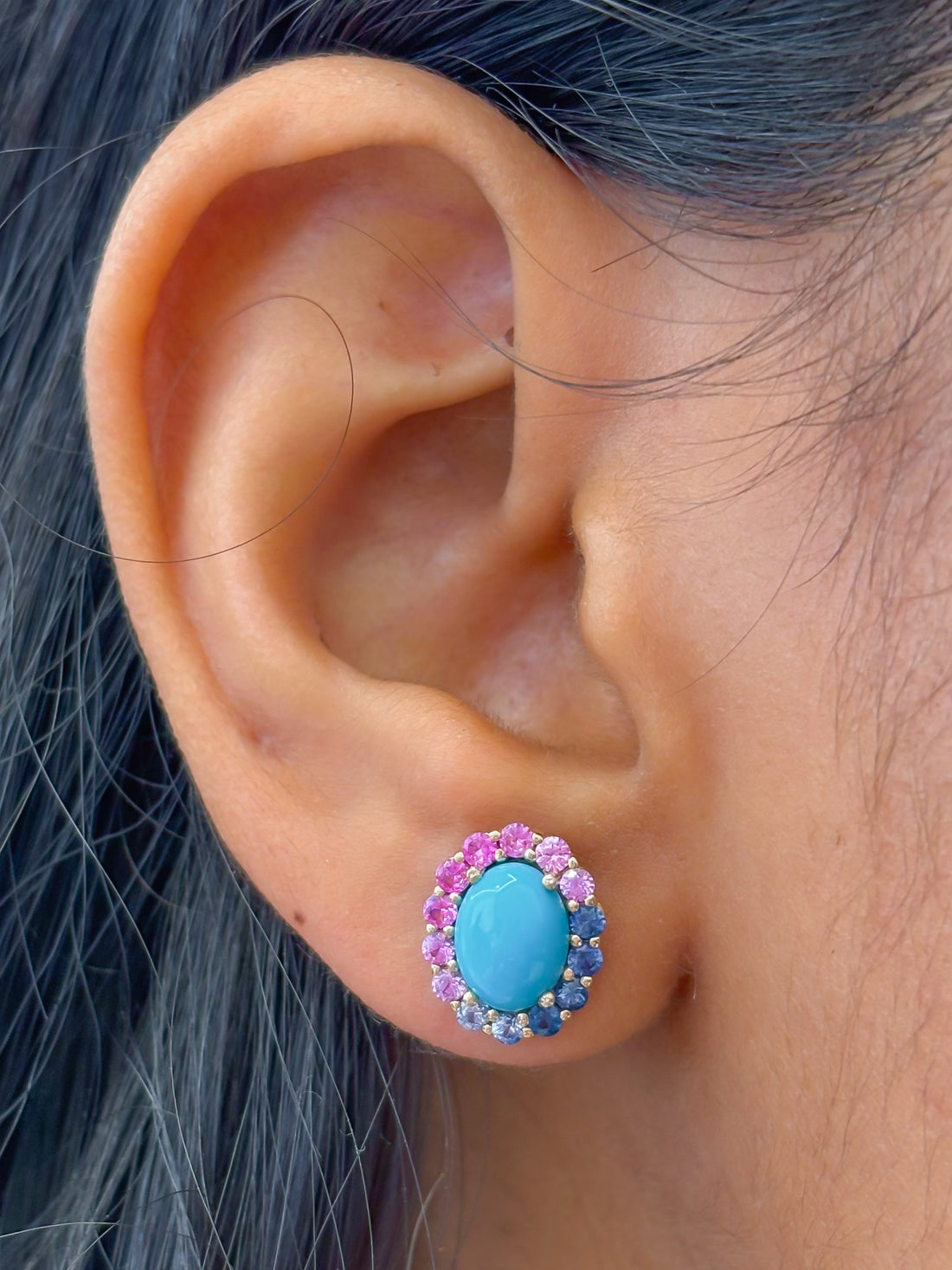 JPERG-4043/11087 Rainbow Sapphire Turquoise Earring | 14K