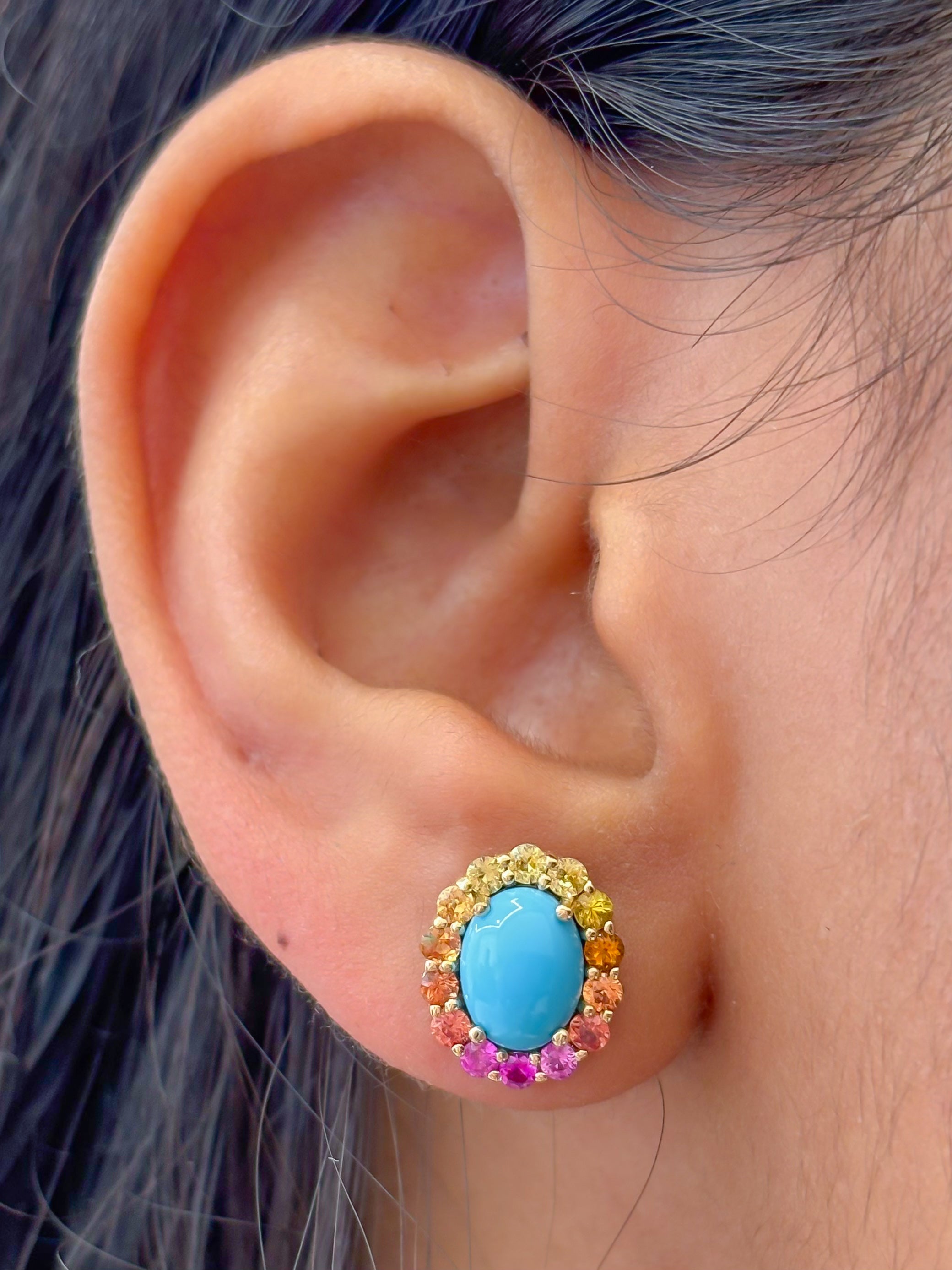 JPERG-4044/11088 Rainbow Sapphire Turquoise Earring | 14K