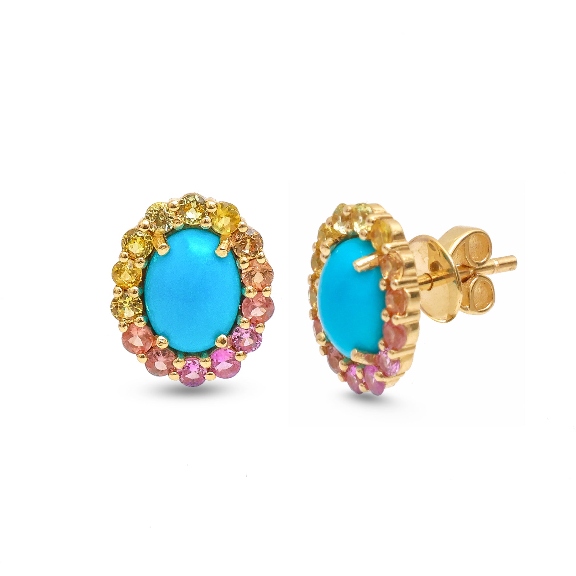 JPERG-4044/11088 Rainbow Sapphire Turquoise Earring | 14K