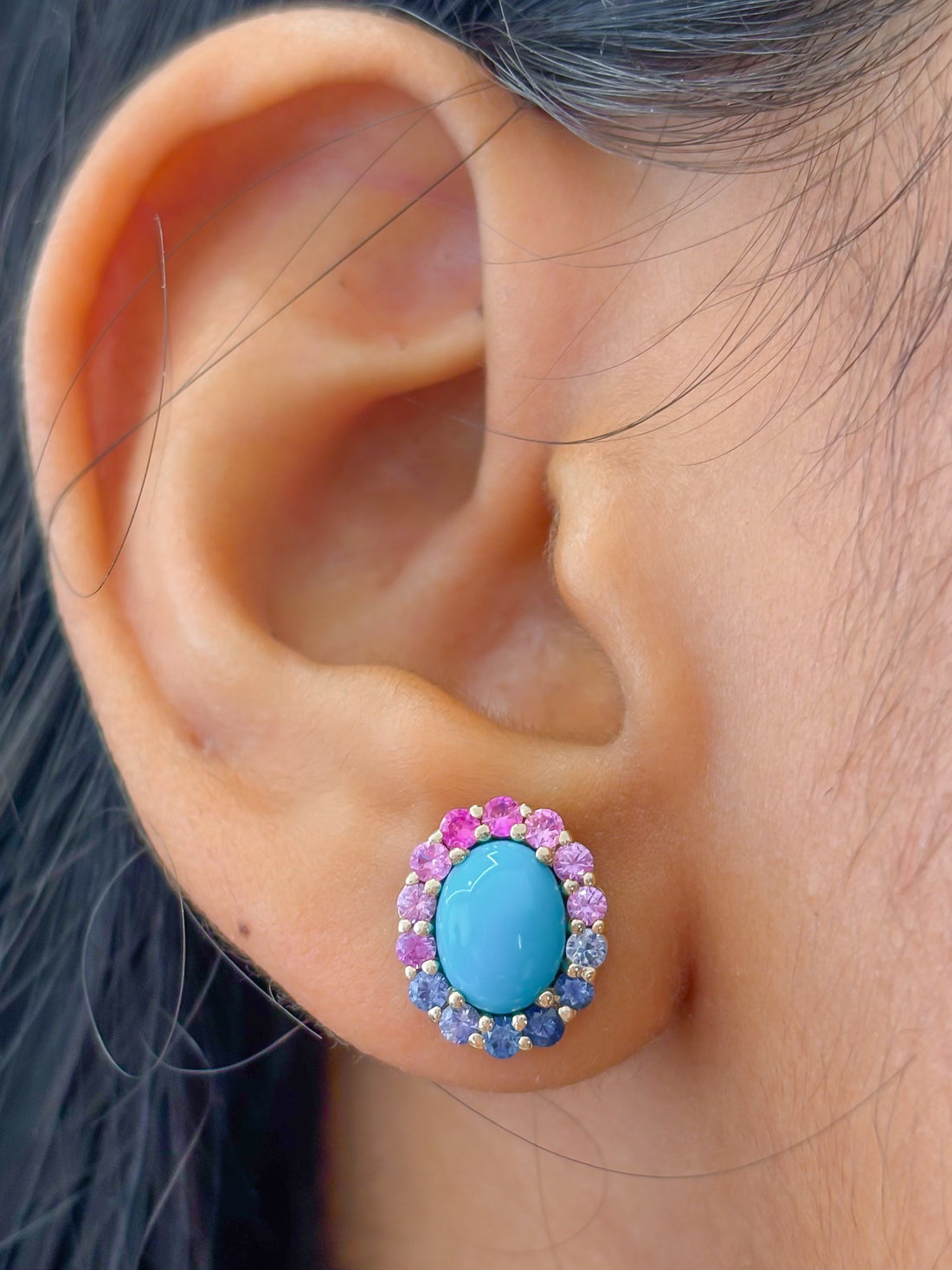JPERG-4045/11089 Rainbow Sapphire Turquoise Earring | 14K