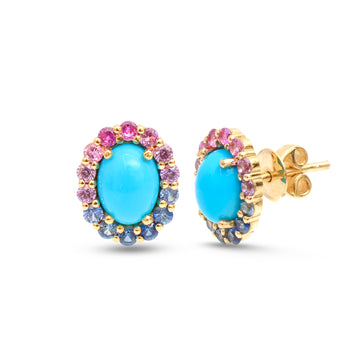 JPERG-4045/11089 Rainbow Sapphire Turquoise Earring | 14K