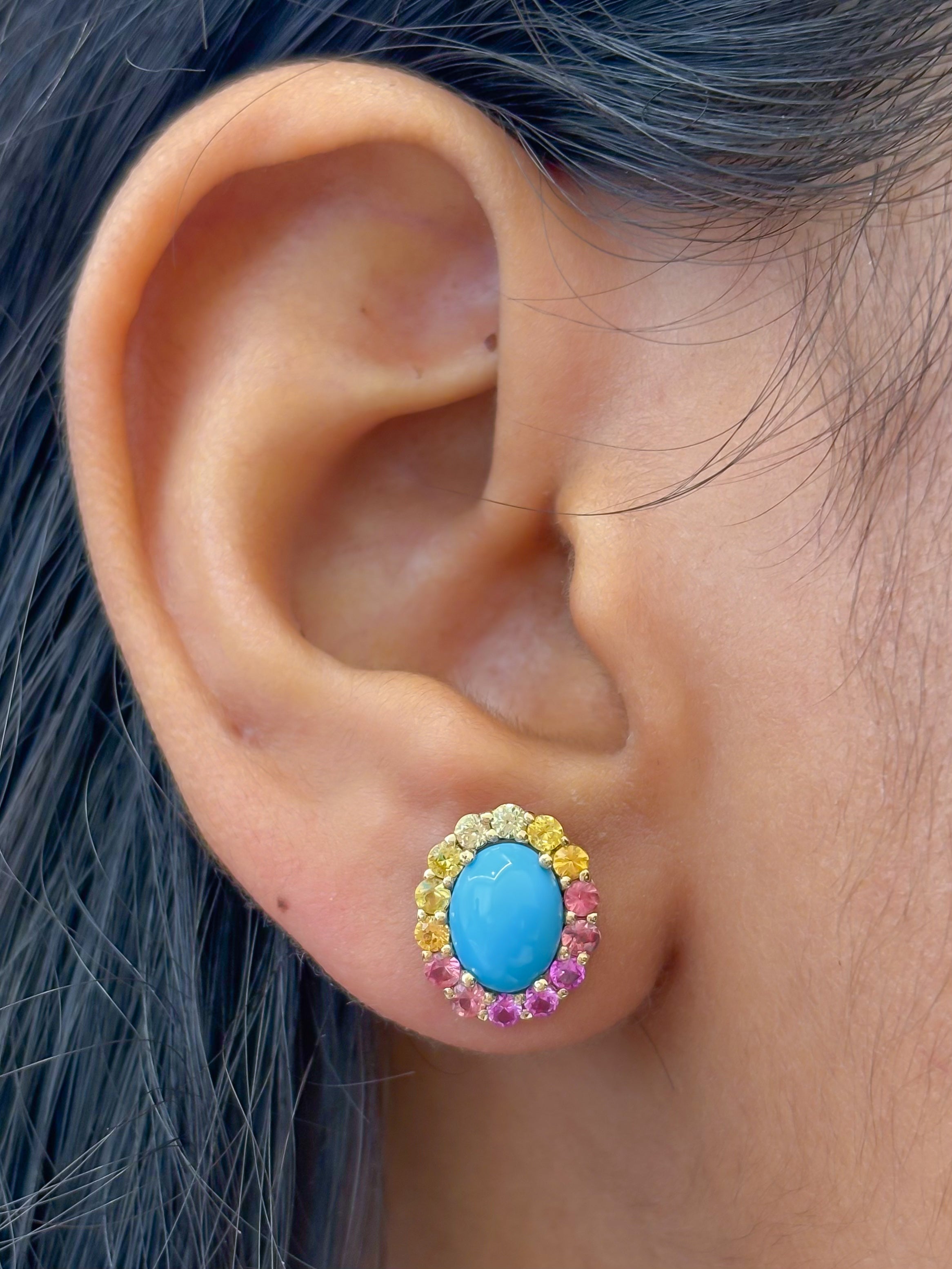 JPERG-4046/11090 Rainbow Sapphire Turquoise Earring | 14K