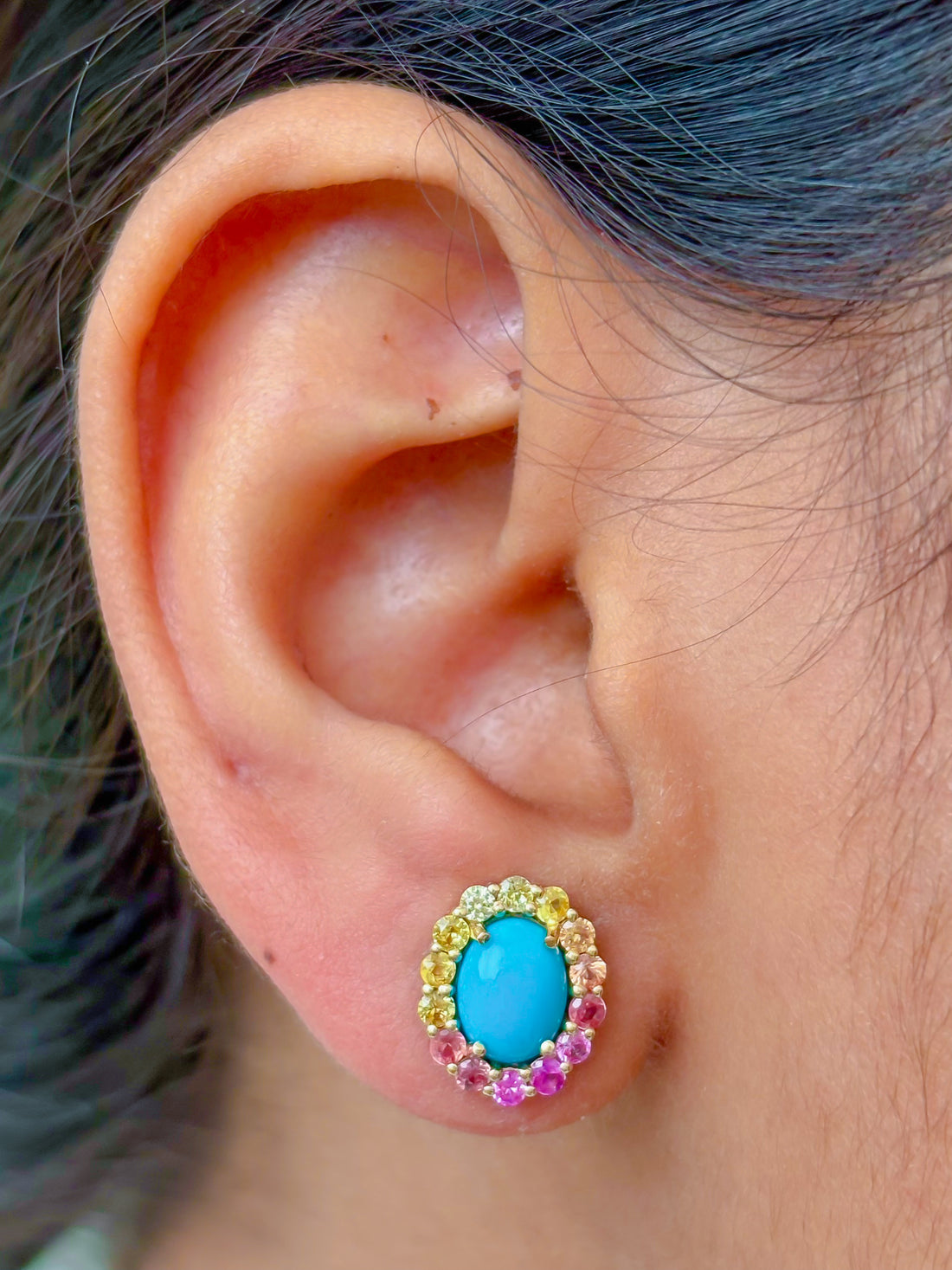 JPERG-4053/11097 Rainbow Sapphire Turquoise Earring | 14K