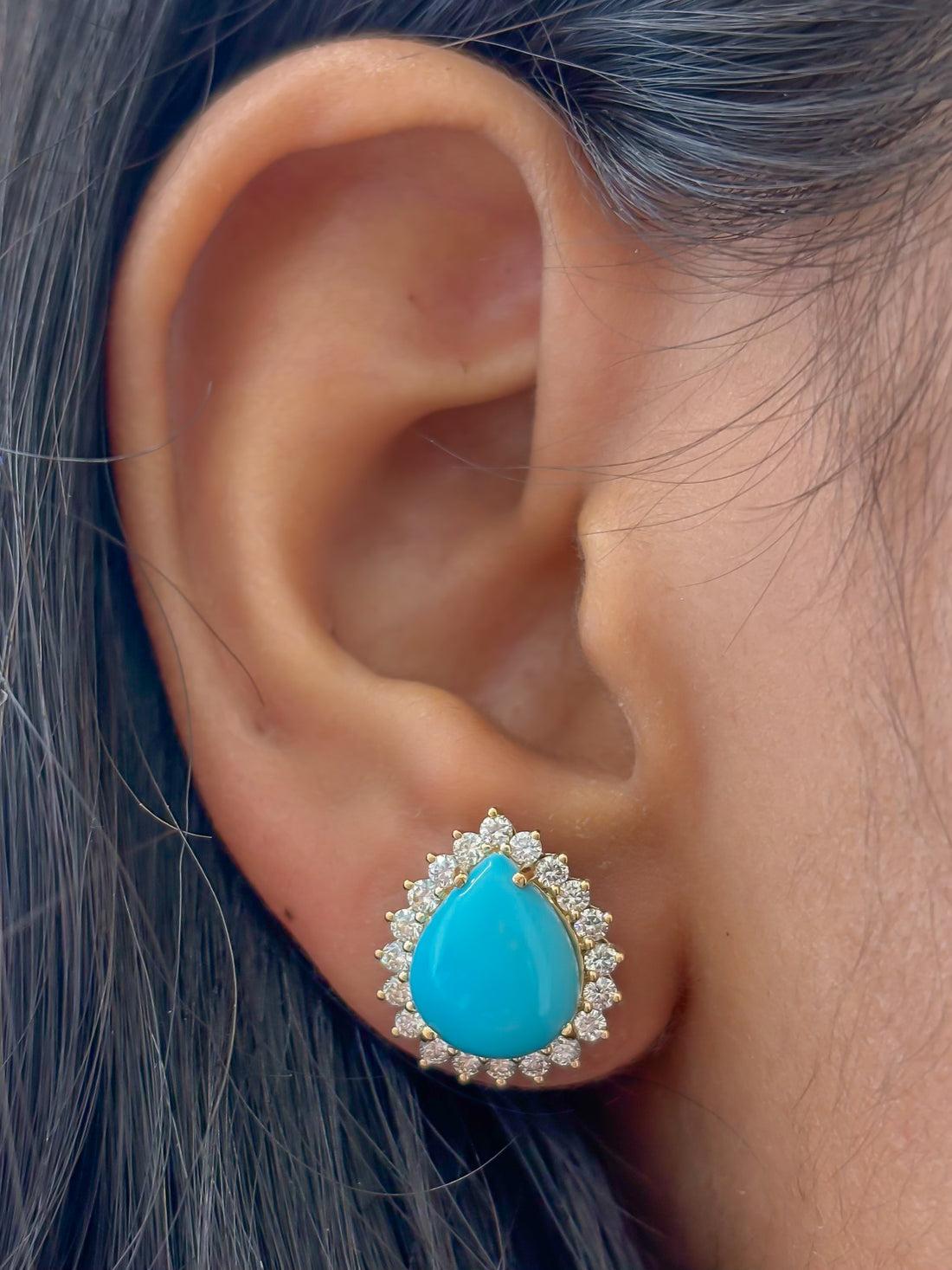 JPERG-4057/11132 Turquoise Diamond Earring | 14K