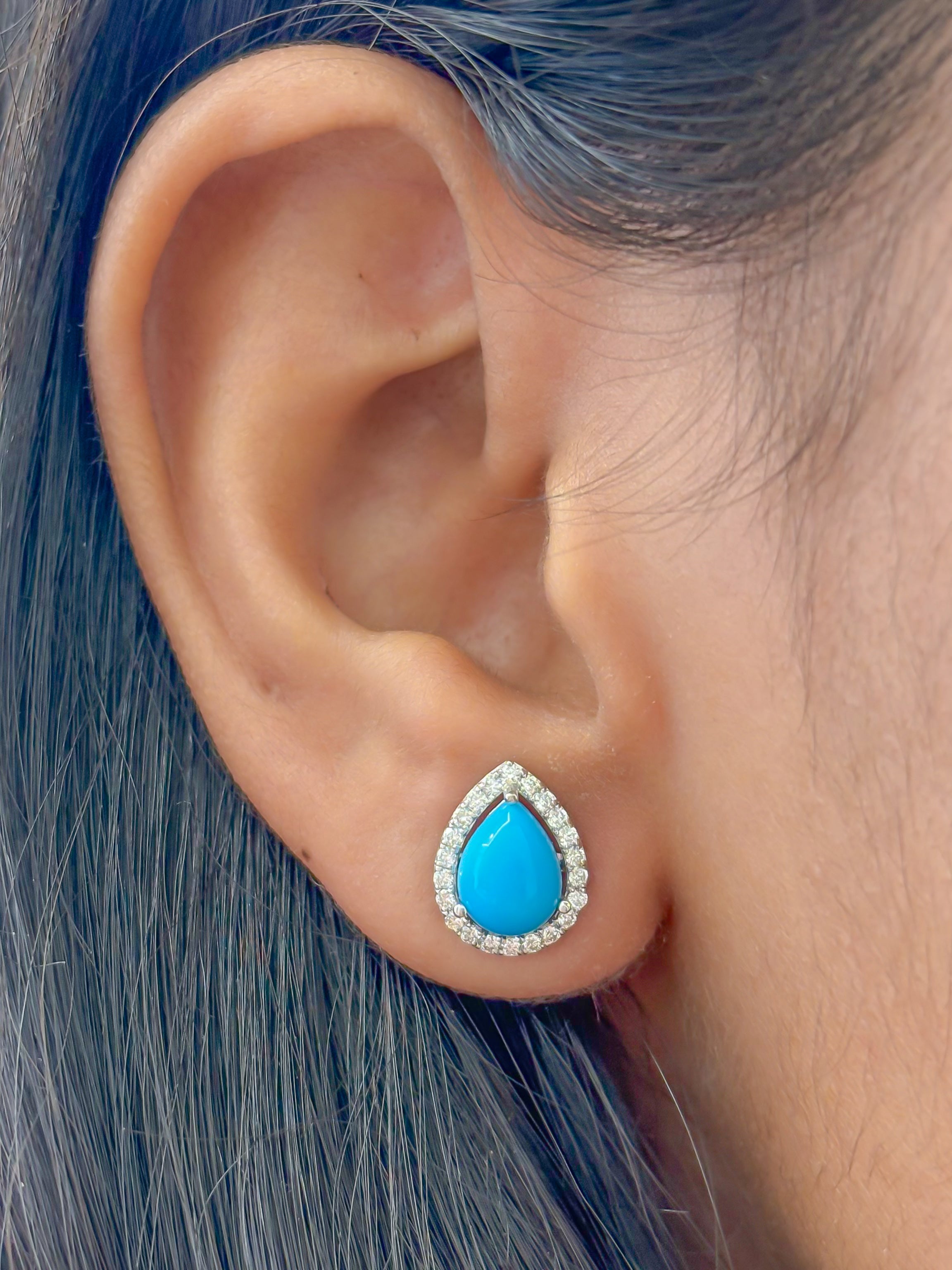 JPERG-4061/11136 Turquoise Diamond Earring | 14K