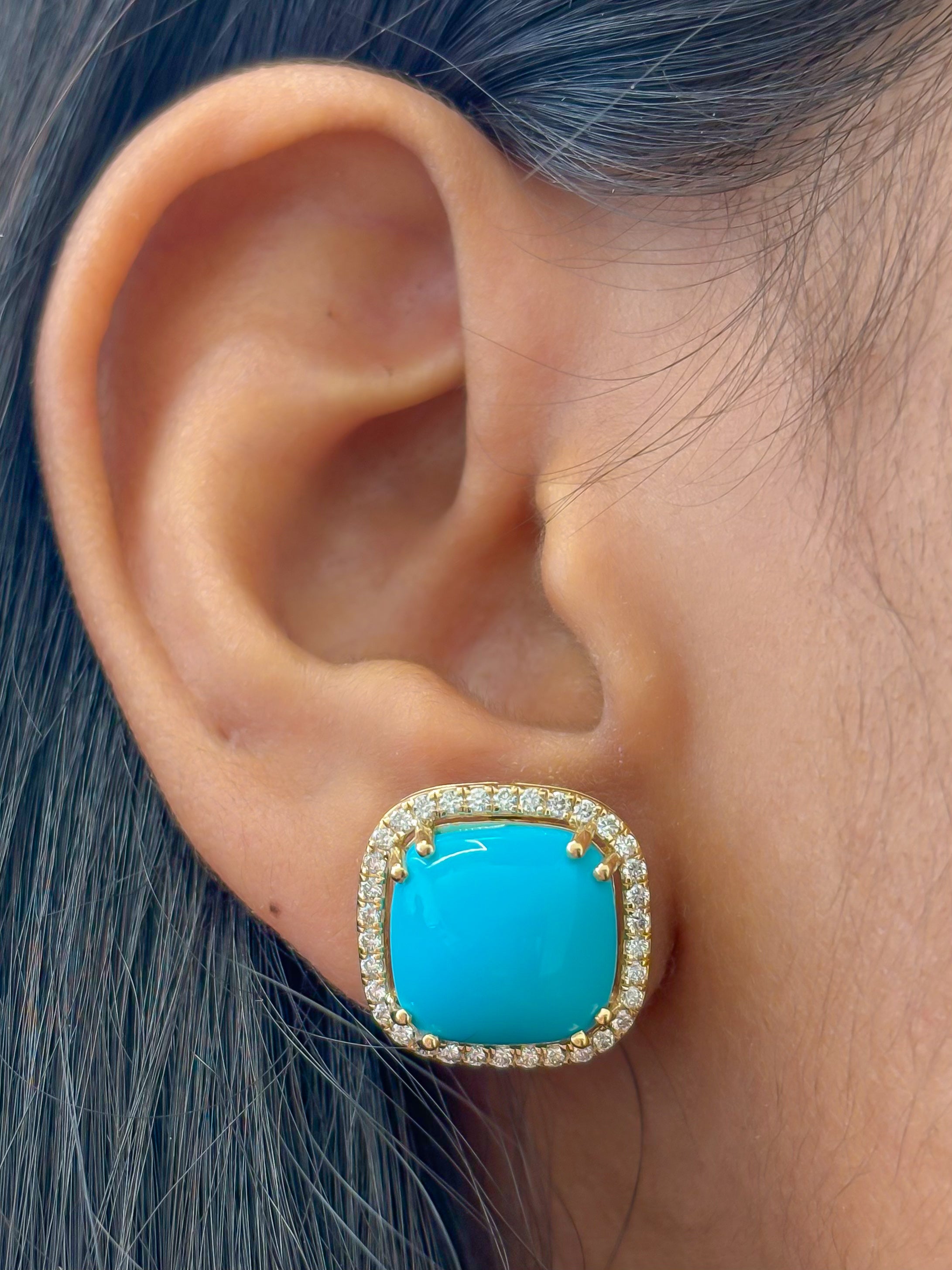 JPERG-4062/11137 Turquoise Diamond Earring | 14K