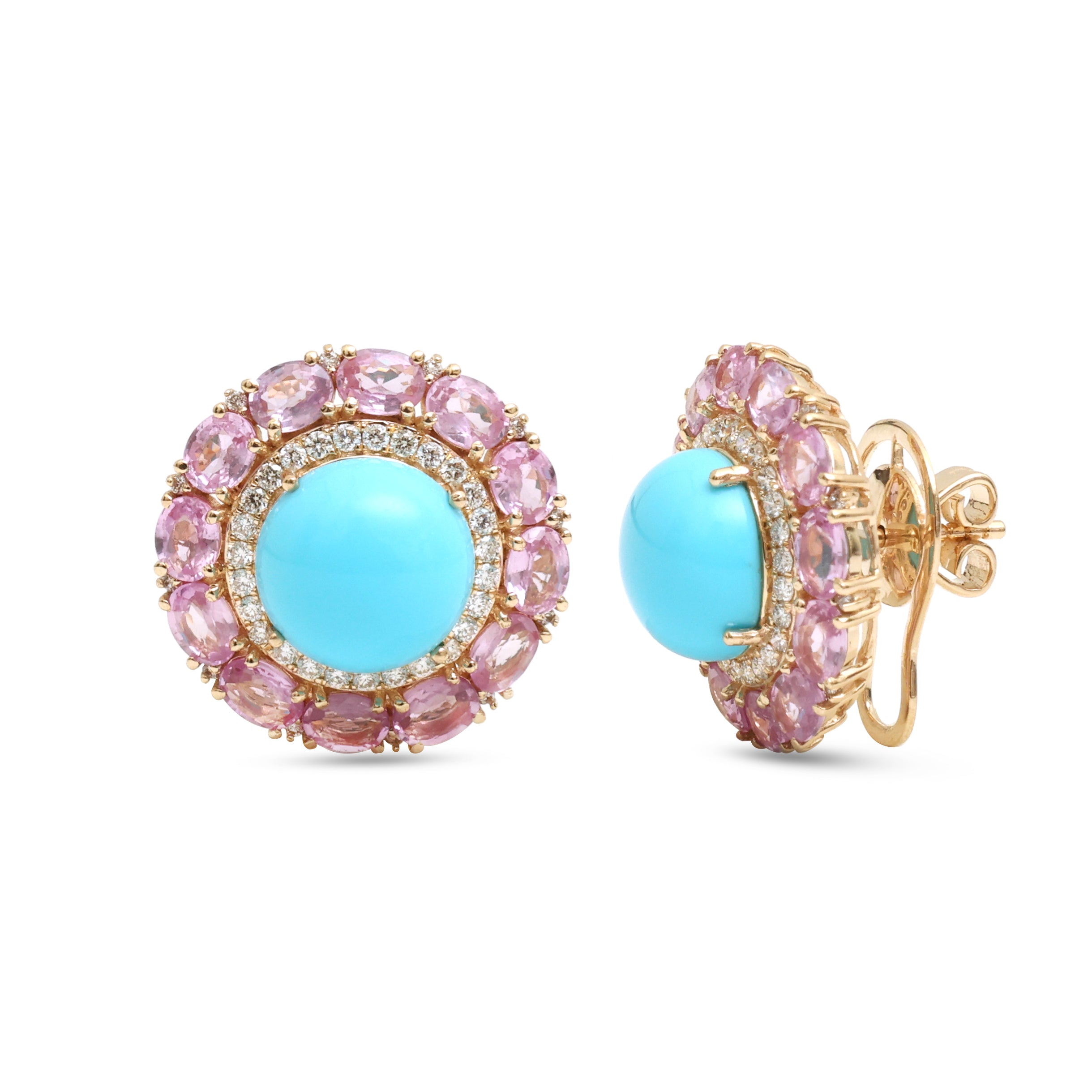 JPERG-4067/11142 Turquoise Pink Sapphire Diamond Earring | 18K