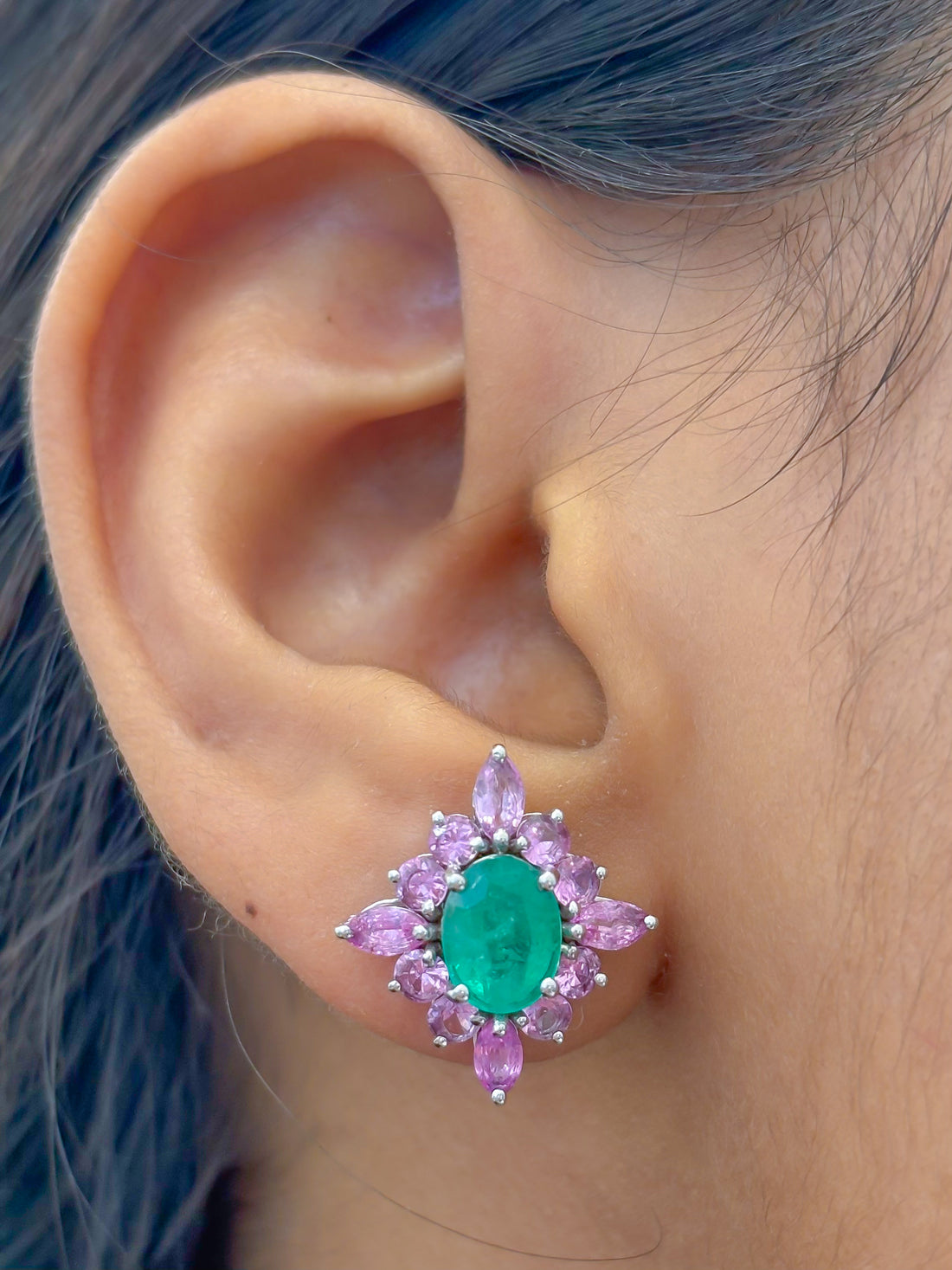 JPERG-4074/11209 Pink Sapphire Emerald Earring | 18K