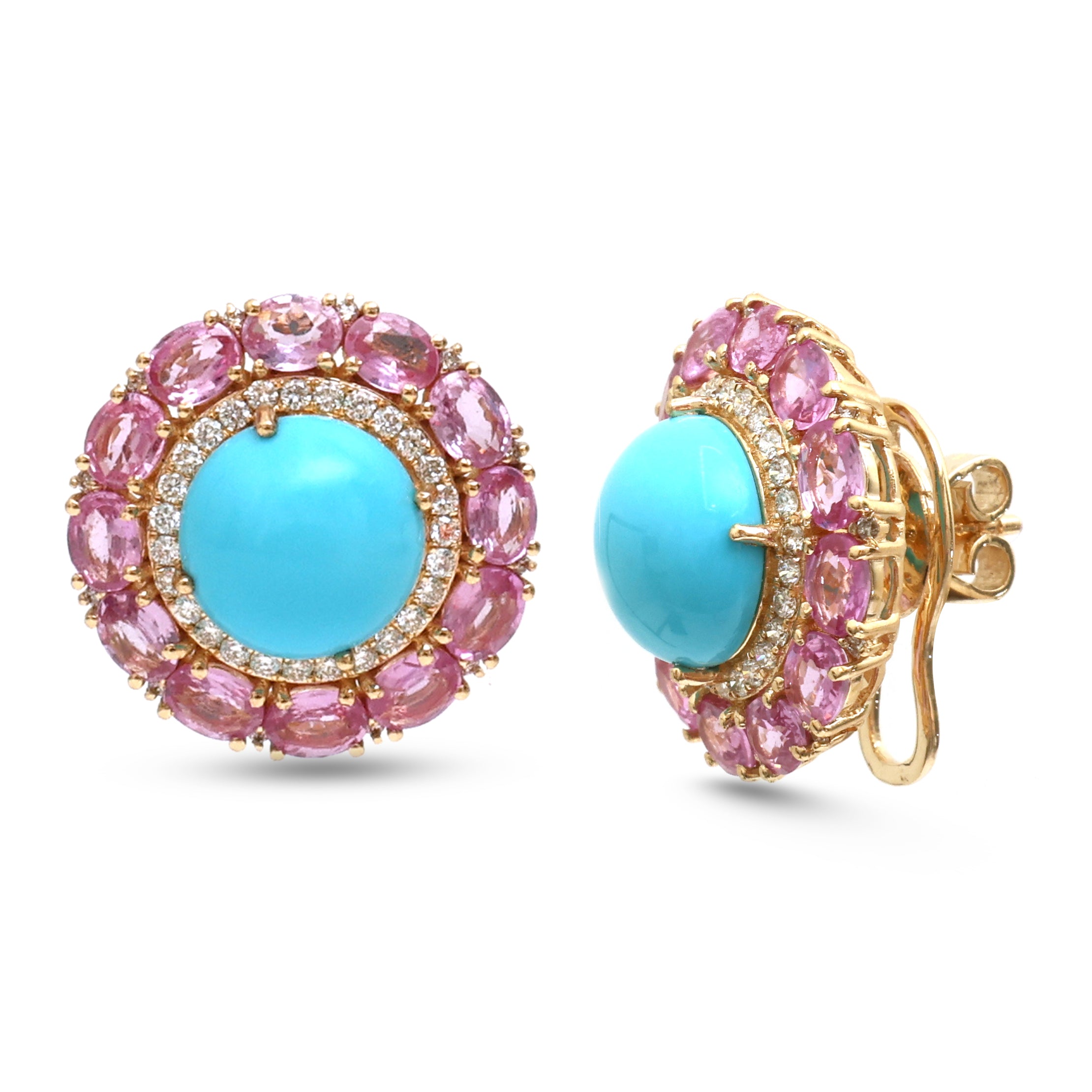 JPERG-4084/11245 Turquoise Pink Sapphire Diamond Earring | 18K