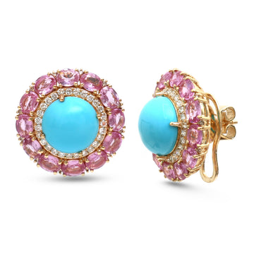 JPERG-4084/11245 Turquoise Pink Sapphire Diamond Earring | 18K