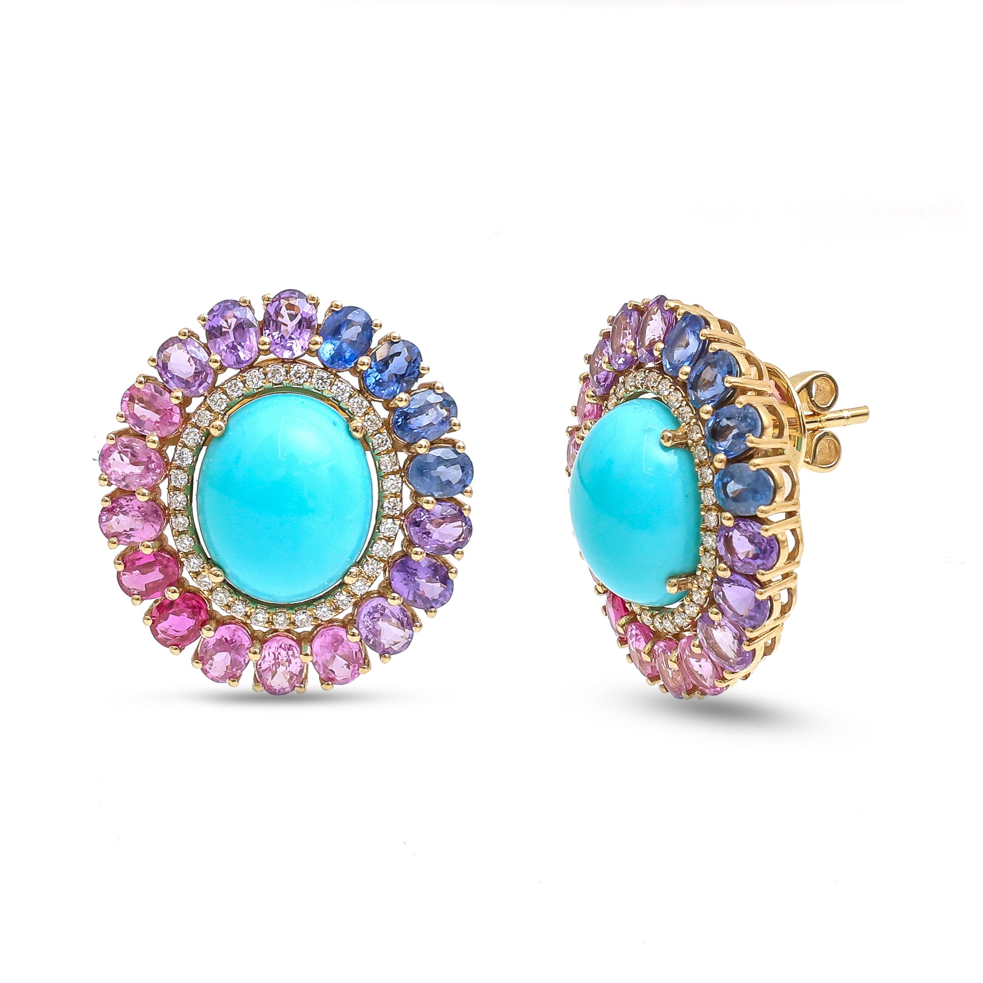 JPERG-4104/11292 Diamond Rainbow Sapphire Turquoise Earring | 14K