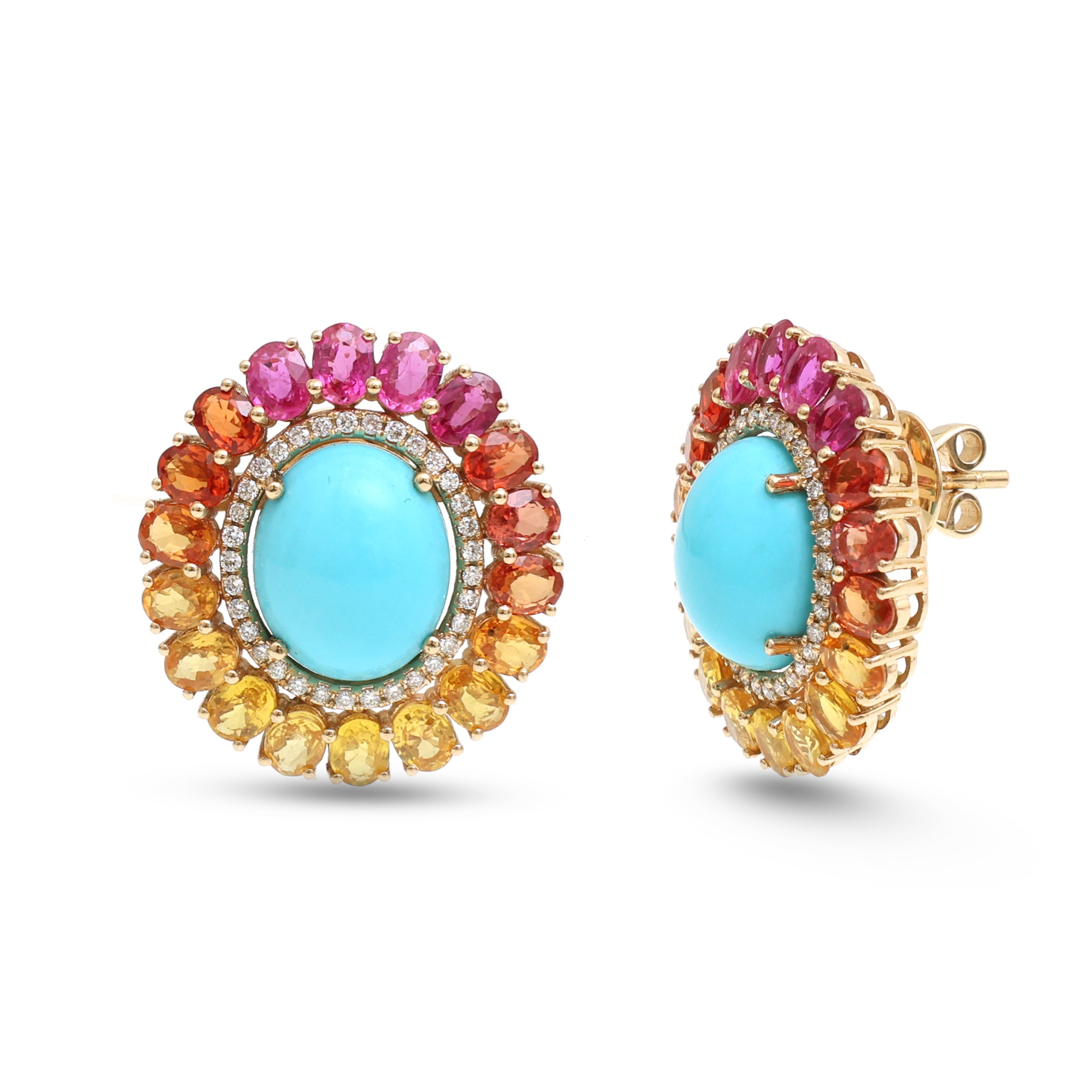 JPERG-4105/11293 Diamond Rainbow Sapphire Turquoise Earring | 14K