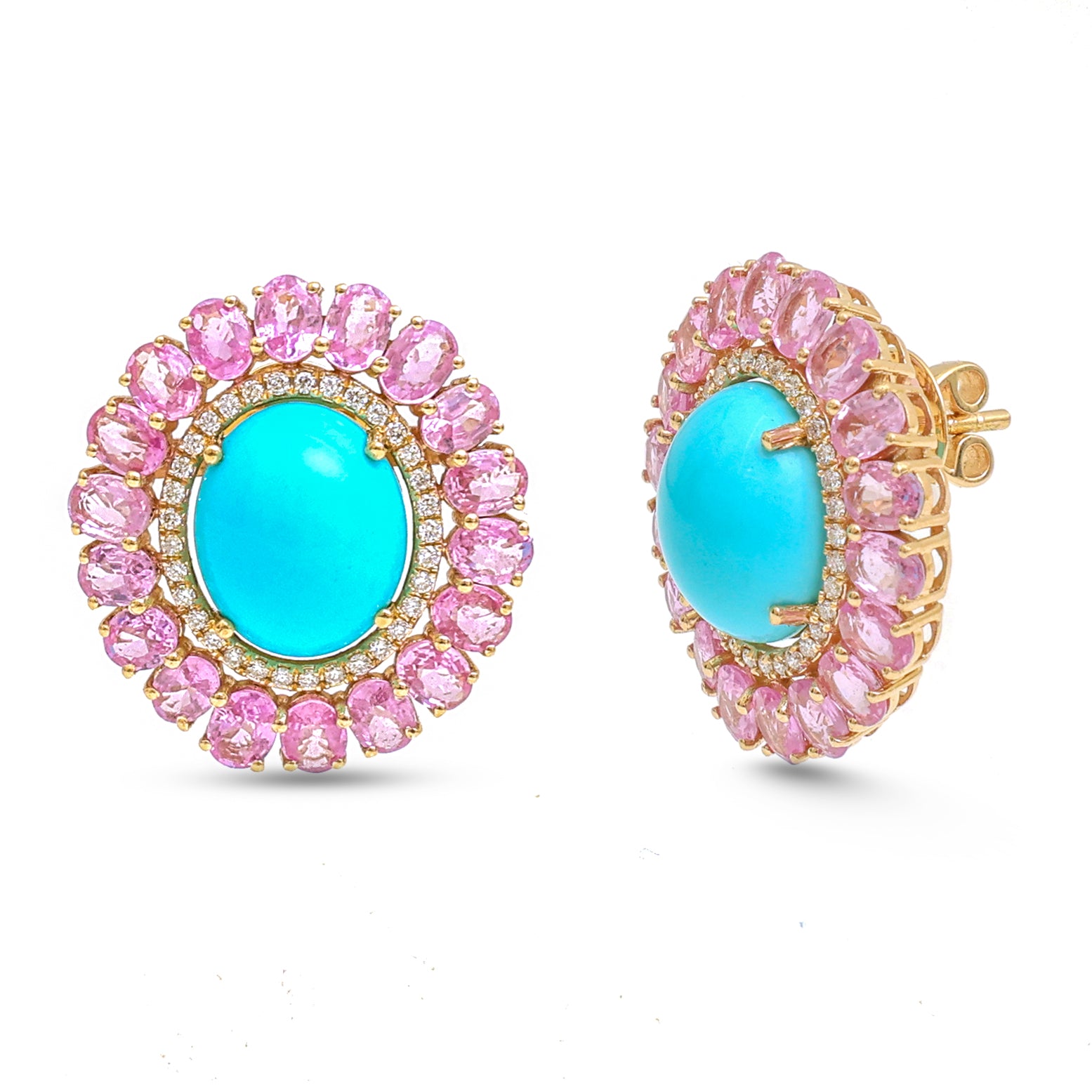 JPERG-4106/11294 Diamond Pink Sapphire Turquoise Earring | 14K