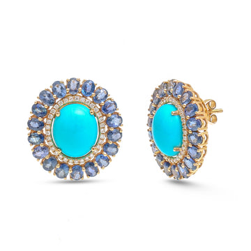 JPERG-4107/11295 Diamond Blue Sapphire Turquoise Earring | 14K