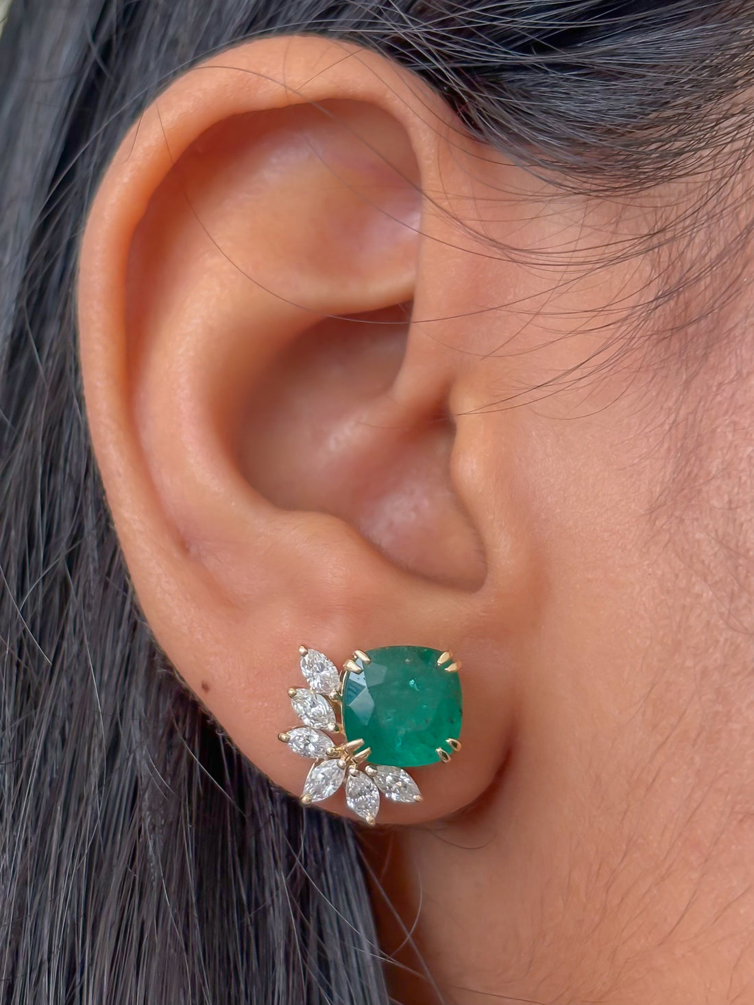 JPERG-4121/11374 Emerald Diamond Earring | 14K