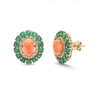 JPERG-4129/11405 Diamond Emerald Coral Earring | 14K