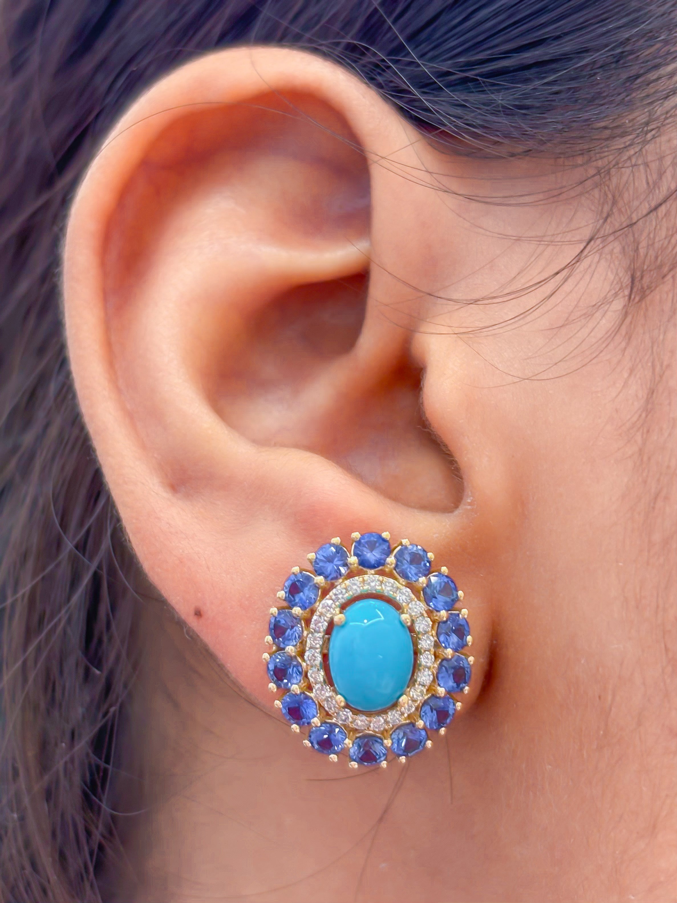 JPERG-4144/11460 Diamond Tanzanite Turquoise Earring | 14K