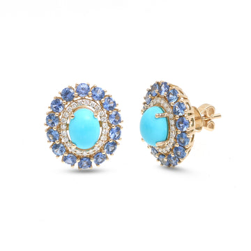 JPERG-4144/11460 Diamond Tanzanite Turquoise Earring | 14K